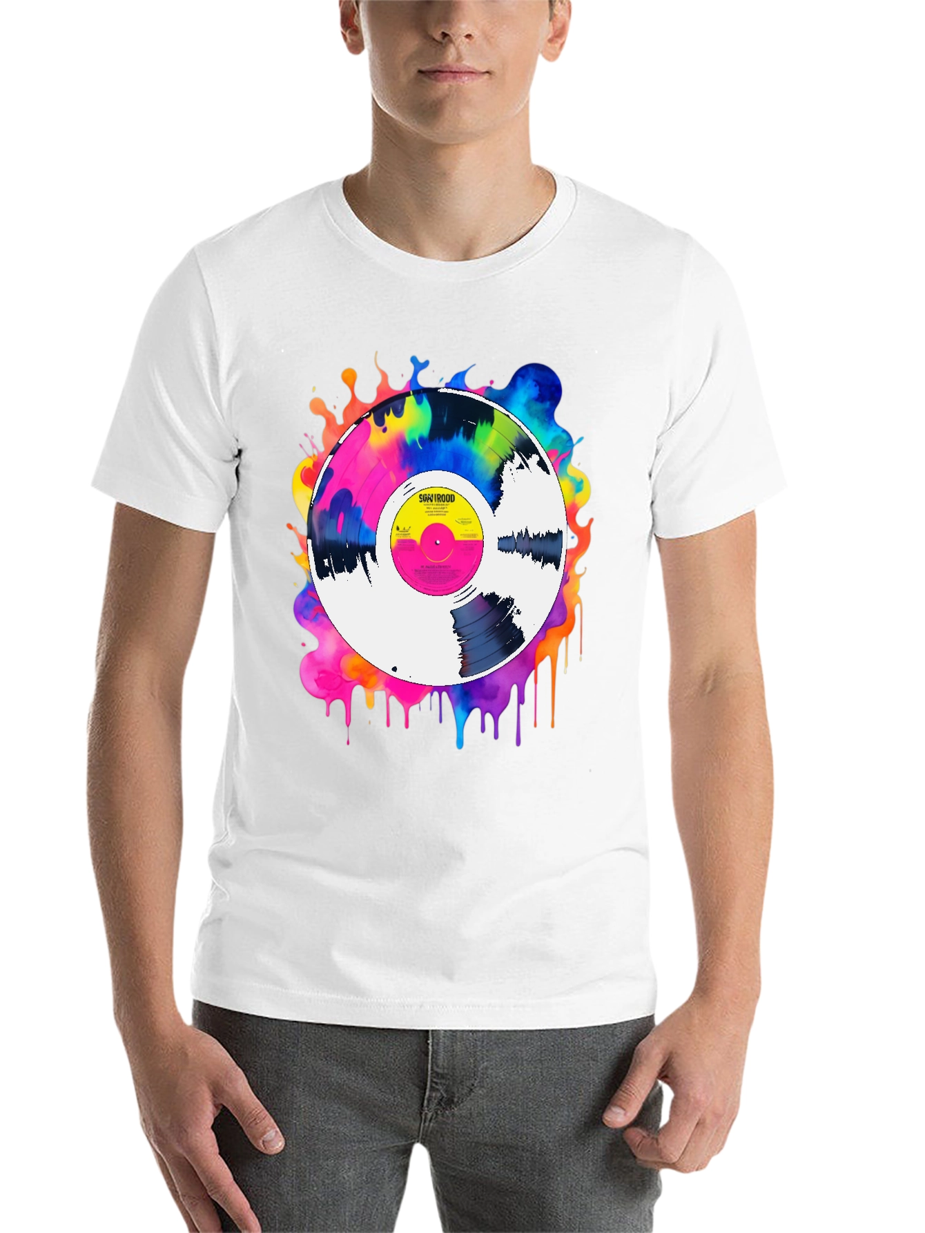 Black Colorful Vinyl Record Graphic Tee - Music Lover T-Shirt view 14