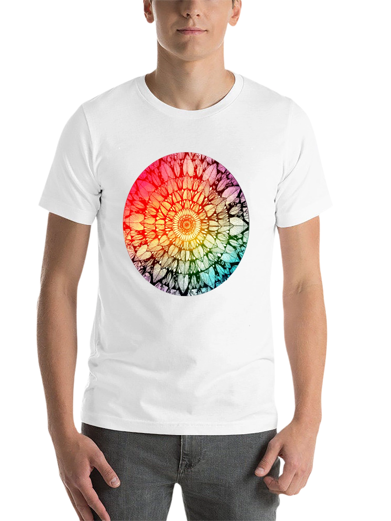 Black Rainbow Mandala Graphic T-Shirt - Unisex view 14