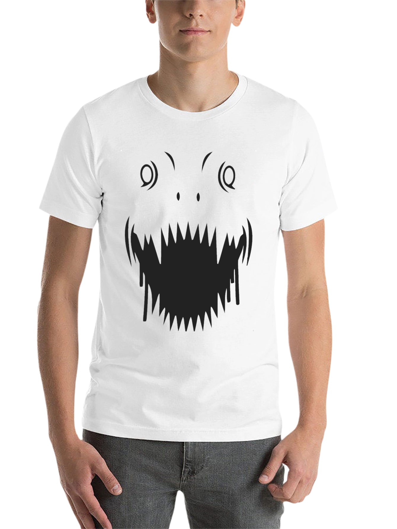 Black Monster Face Graphic Tee - Black Cotton T-Shirt view 14