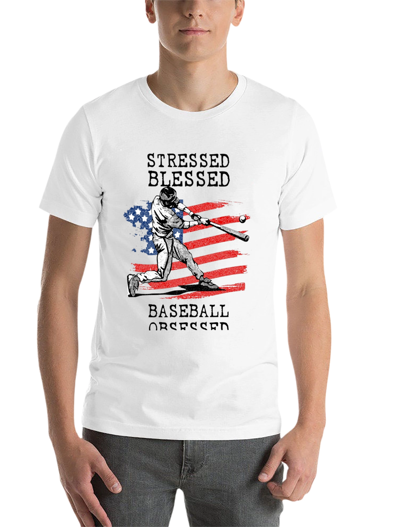 Black Stressed Blessed Baseball Obsessed T-Shirt view 14