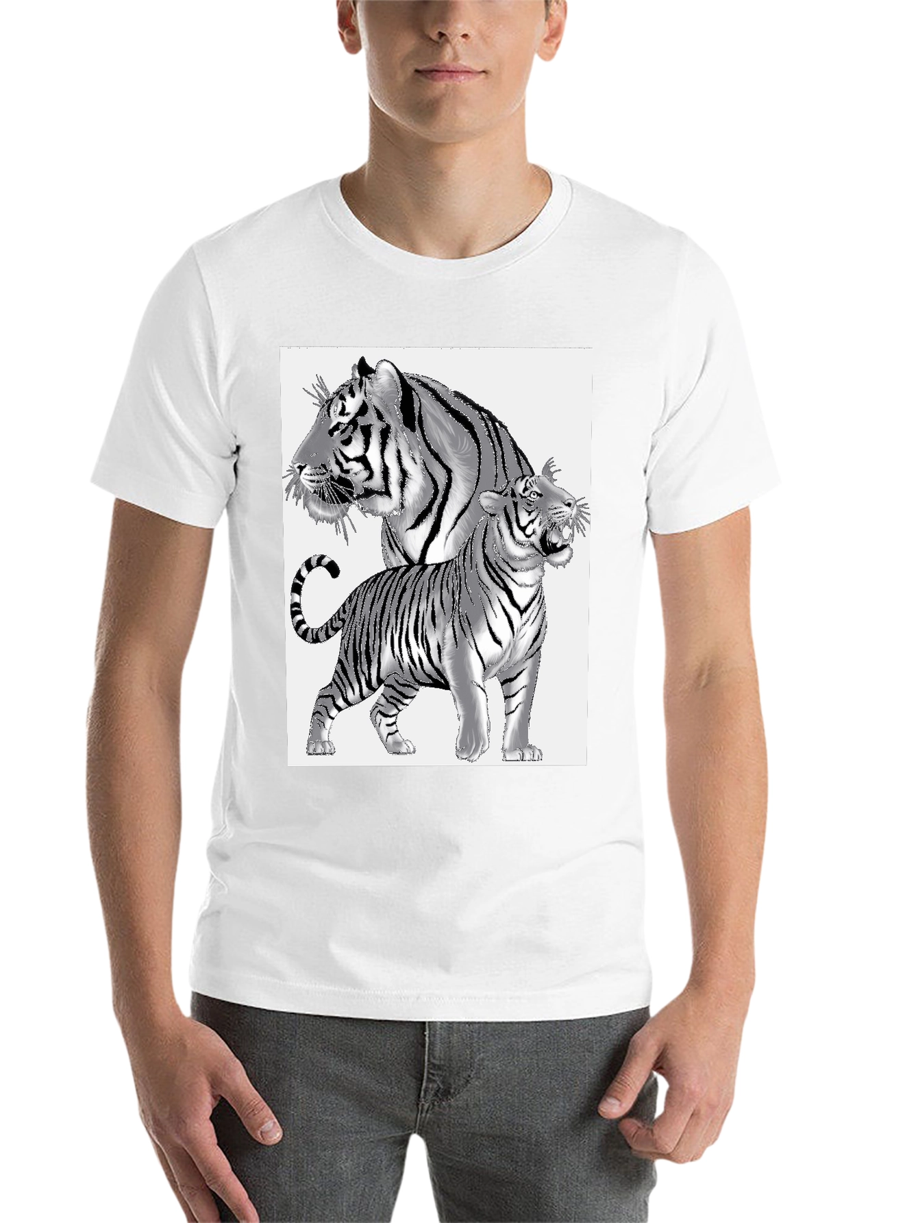 Black Tiger Graphic Print Men's Black T-Shirt view 14