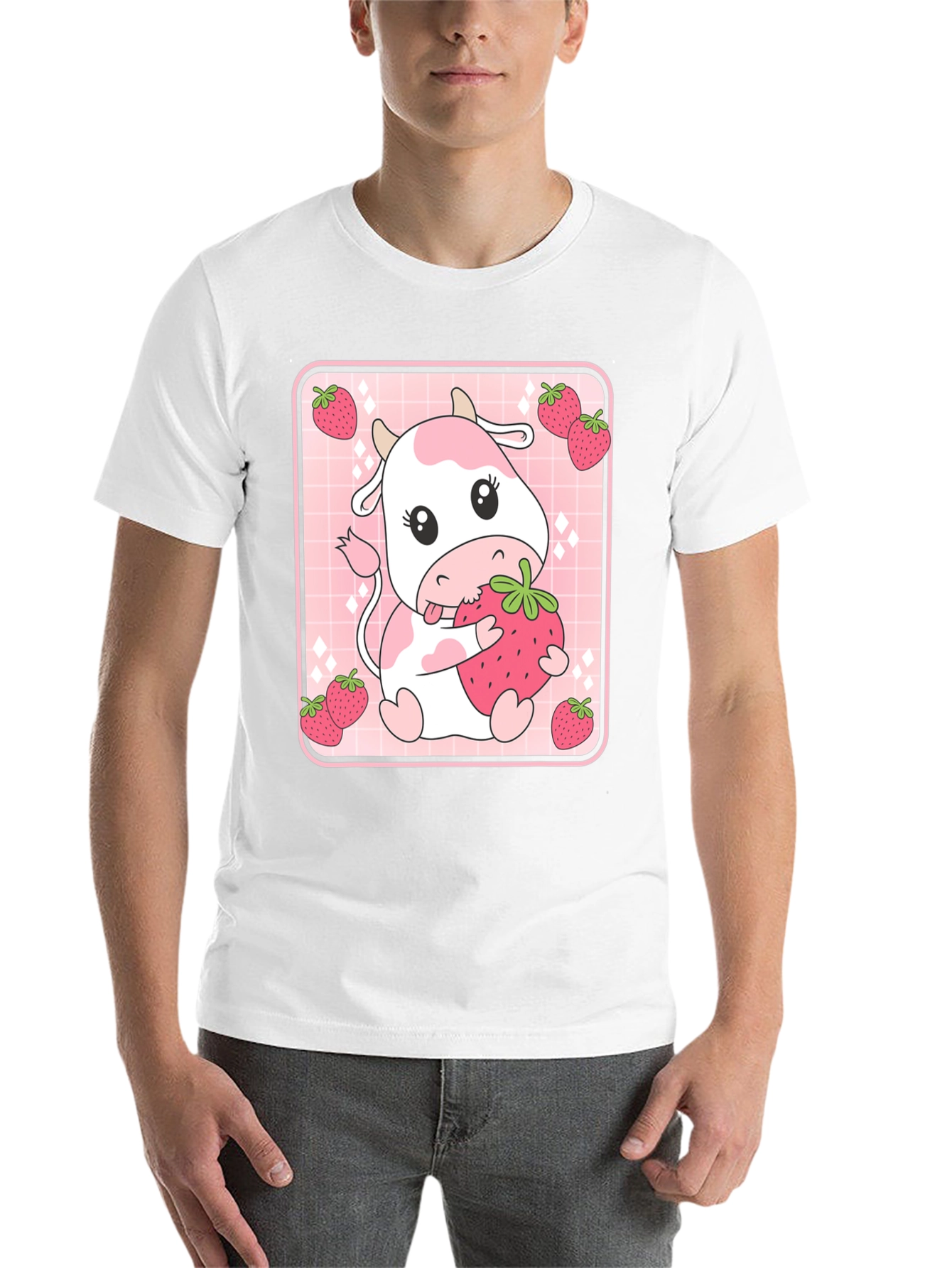 Black Strawberry Cow T-Shirt - Cute Kawaii Design view 14