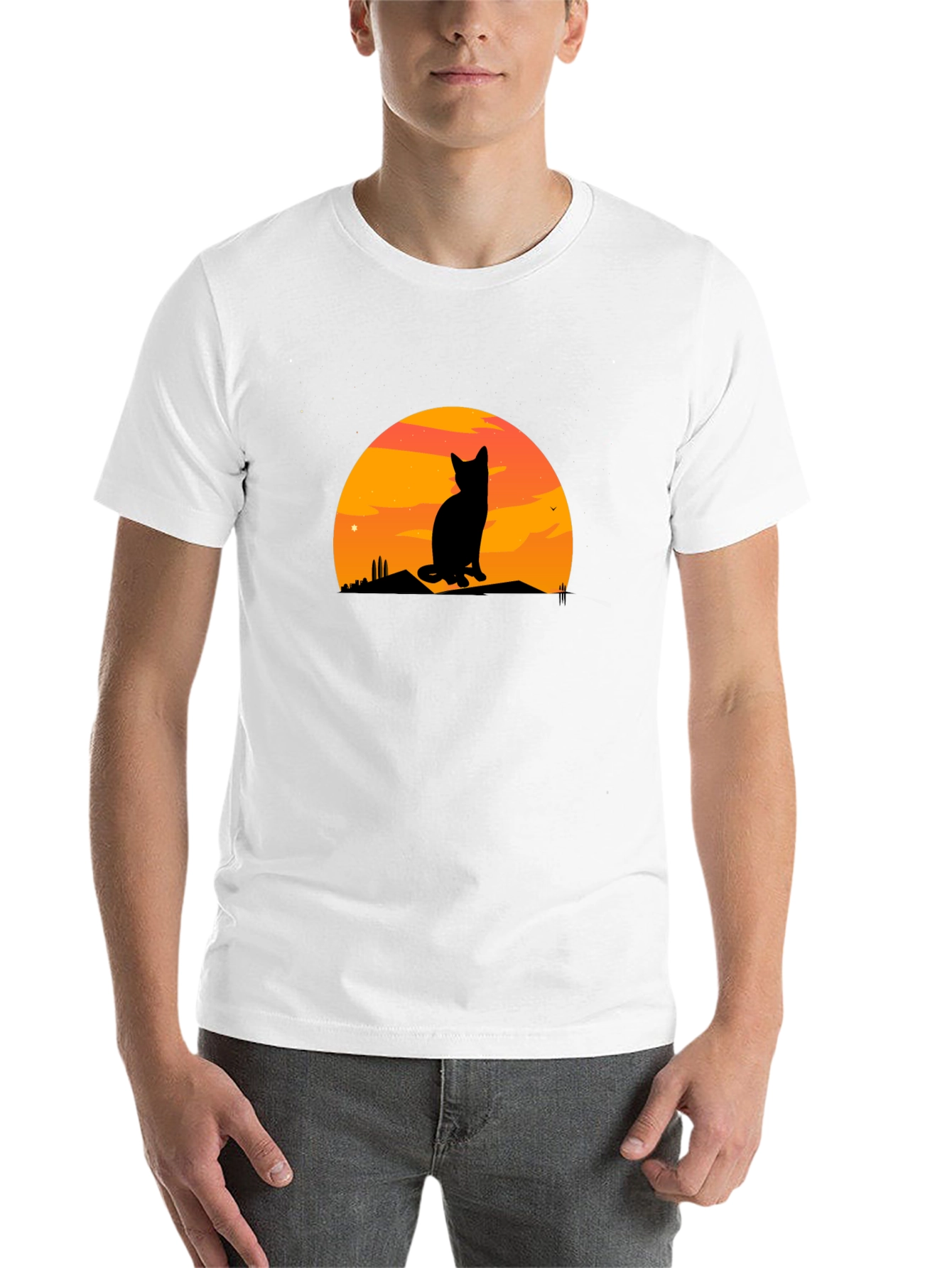 Black Sunset Cat Silhouette Graphic Tee view 14