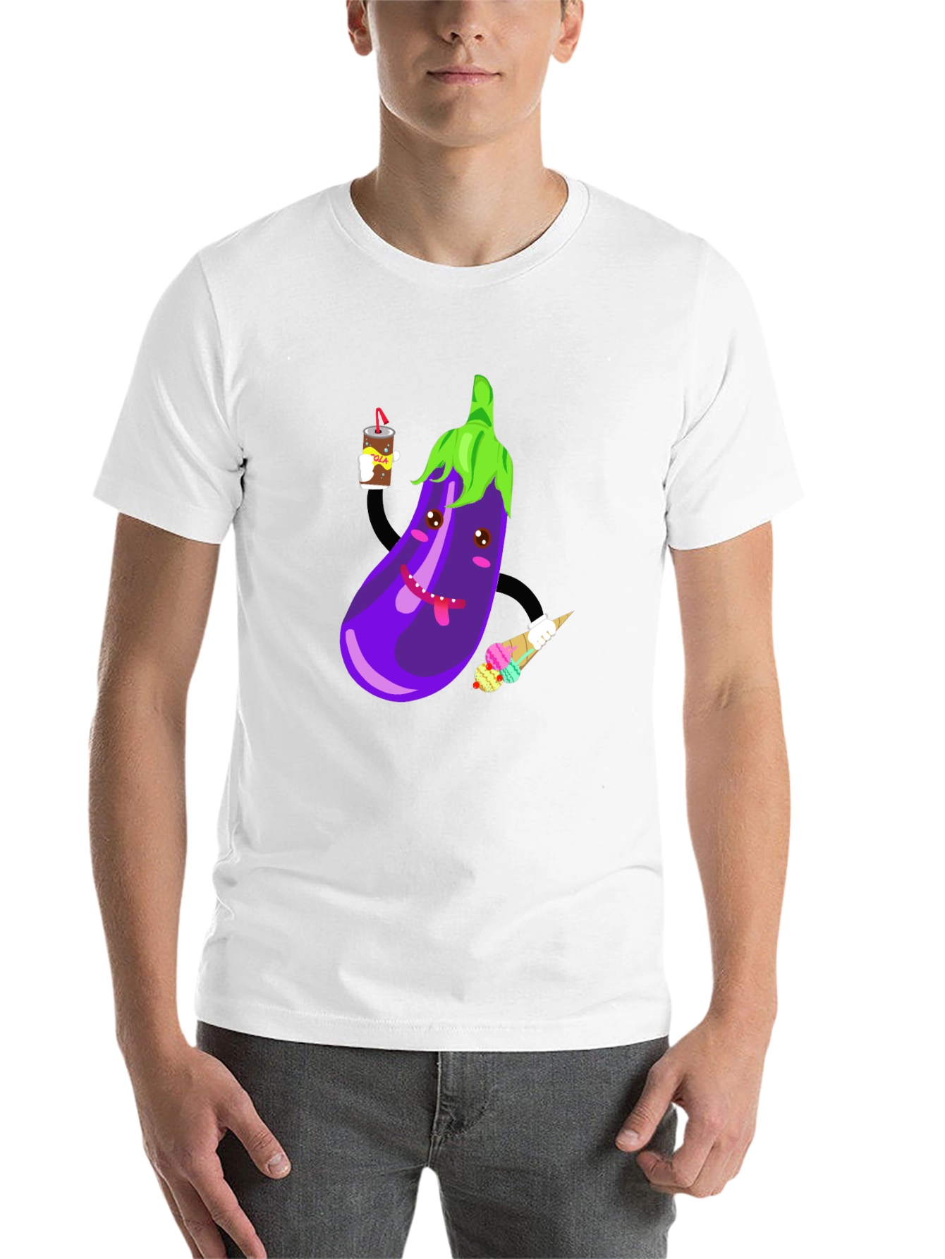 Black Eggplant Cartoon Graphic T-Shirt view 14