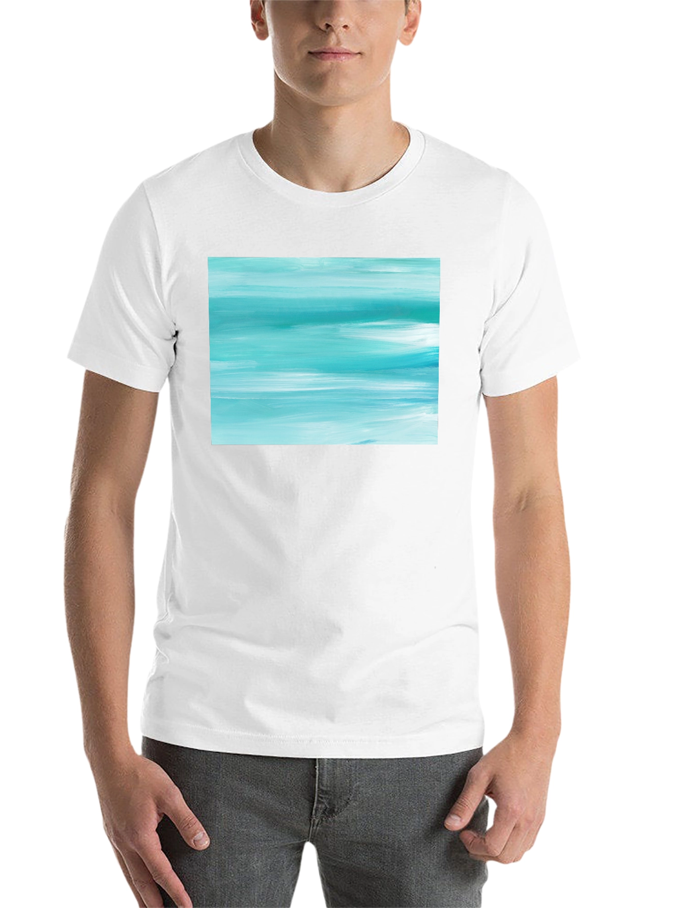 Black Abstract Aqua Brushstroke Graphic Tee - Soft Cotton view 14