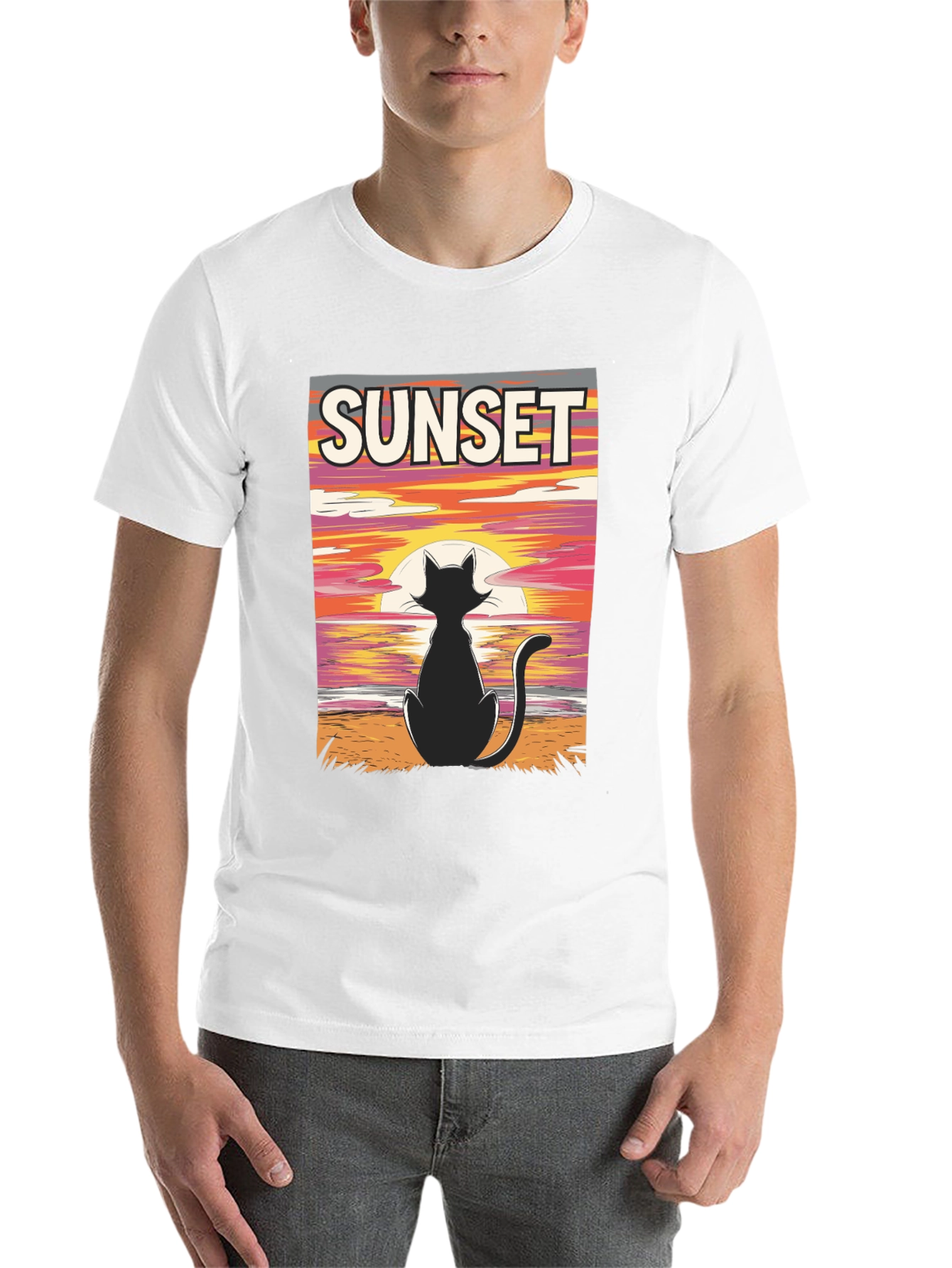 Black Sunset Cat Graphic Tee - Stylish Black T-Shirt view 14
