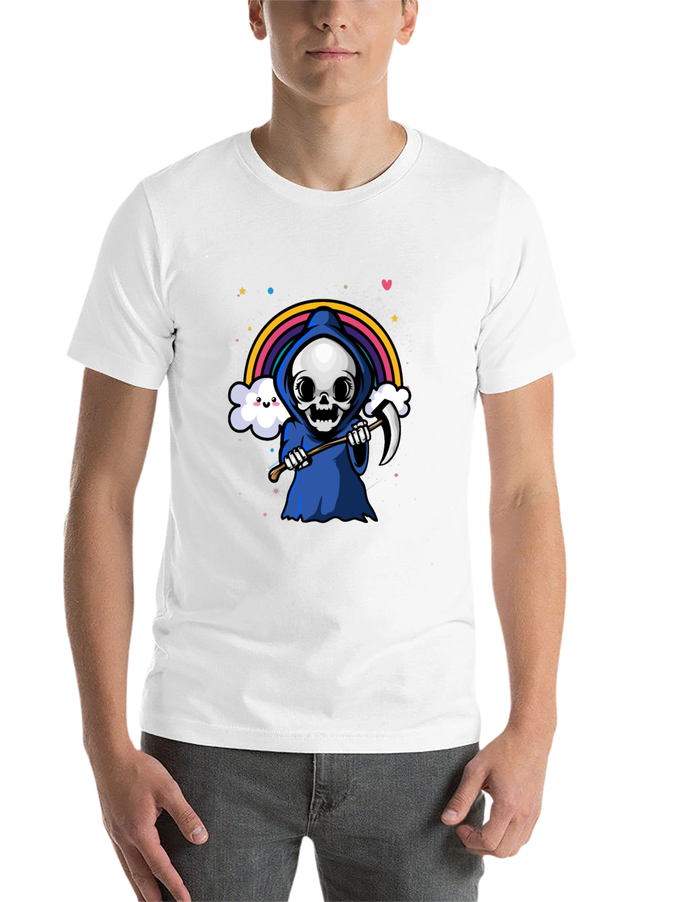 Black Kawaii Grim Reaper Rainbow T-Shirt view 14
