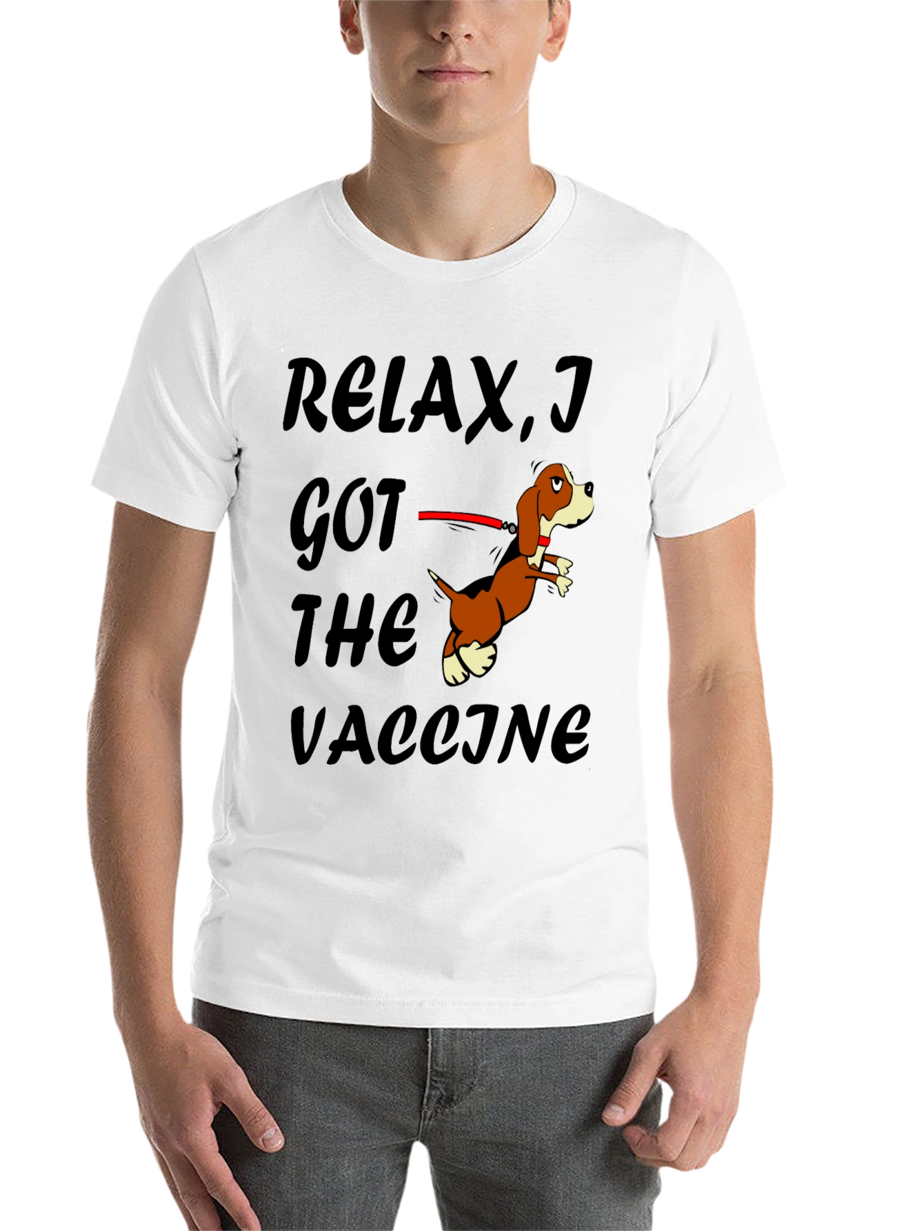 Black Relax I Got The Vaccine Funny Dog T-Shirt view 14
