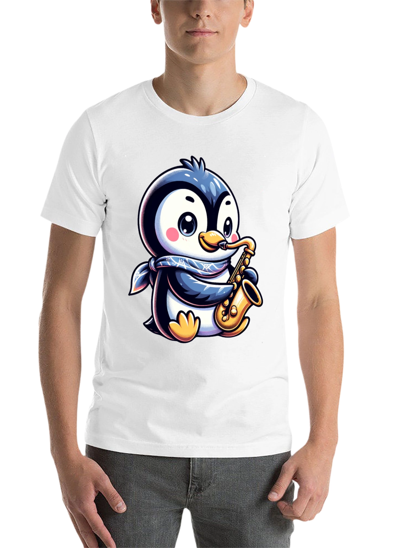 Black Penguin Sax Player T-Shirt - Unique Graphic Tee view 14