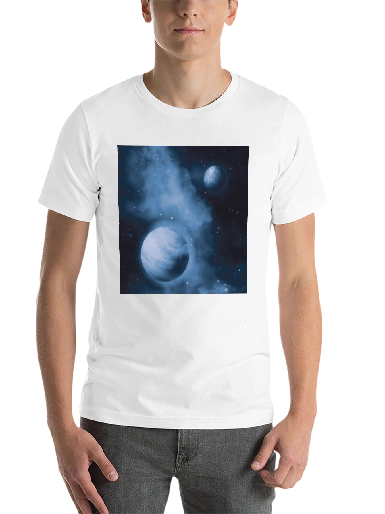 Black Nebula Planets Graphic Tee - Cosmic Black Cotton T-Shirt view 14
