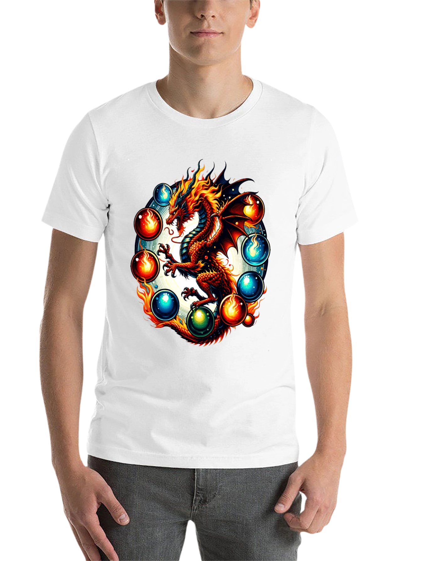 Black Dragon Orb Graphic Tee - Fire & Ice Fantasy T-Shirt view 14