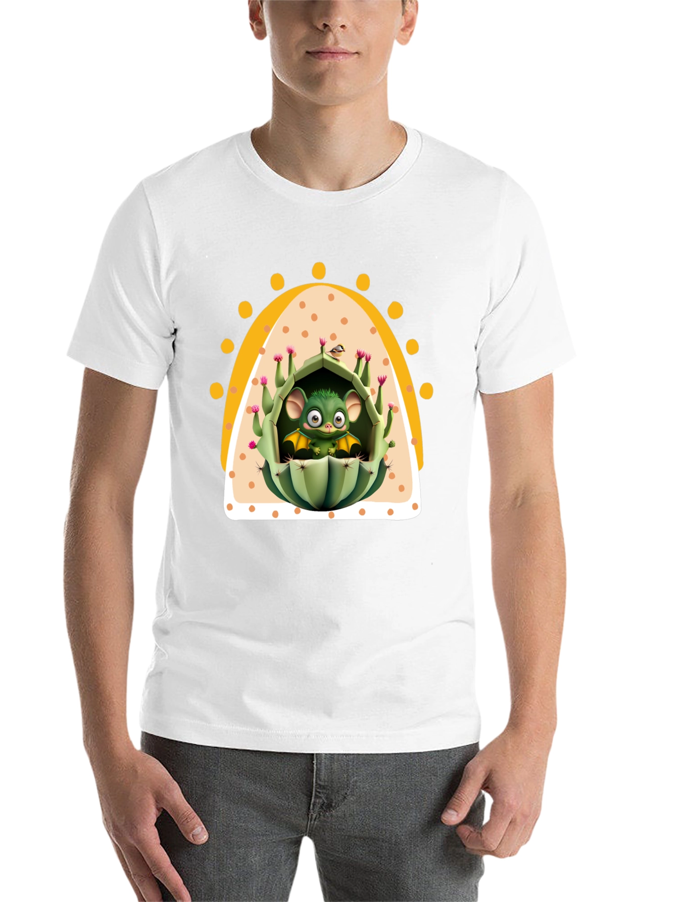 Black Cute Cactus Bat T-Shirt - Unique Graphic Tee view 14