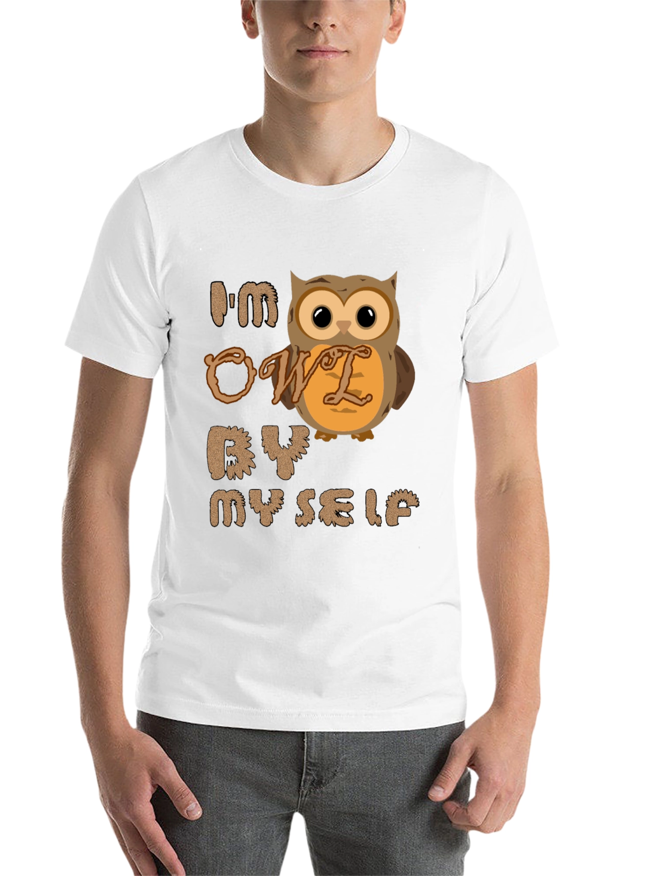 Black I'm Owl By Myself T-Shirt - Funny Novelty Tee view 14