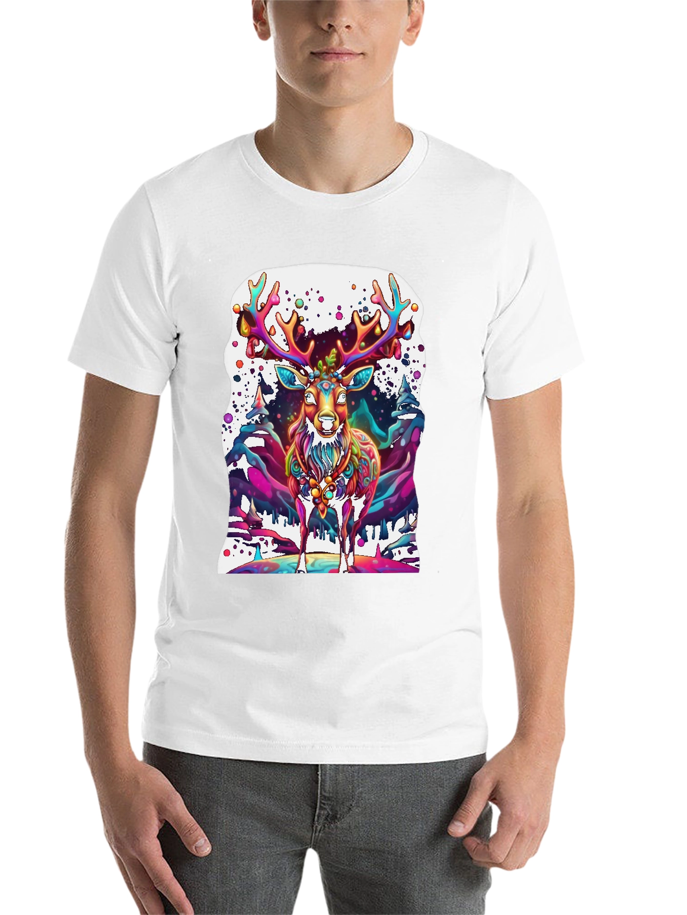 Black Psychedelic Deer Graphic Tee - Vivid Colorful Print view 14