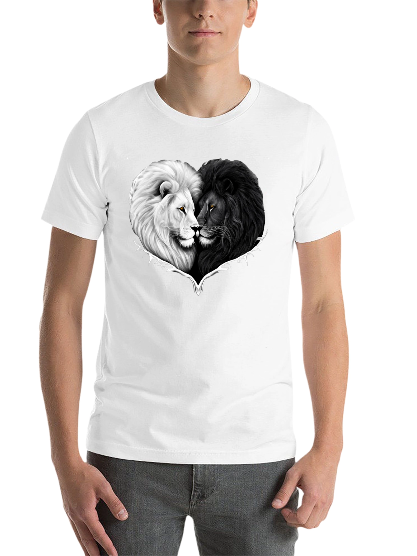 Black Yin Yang Lions Heart Graphic Tee - Black view 14