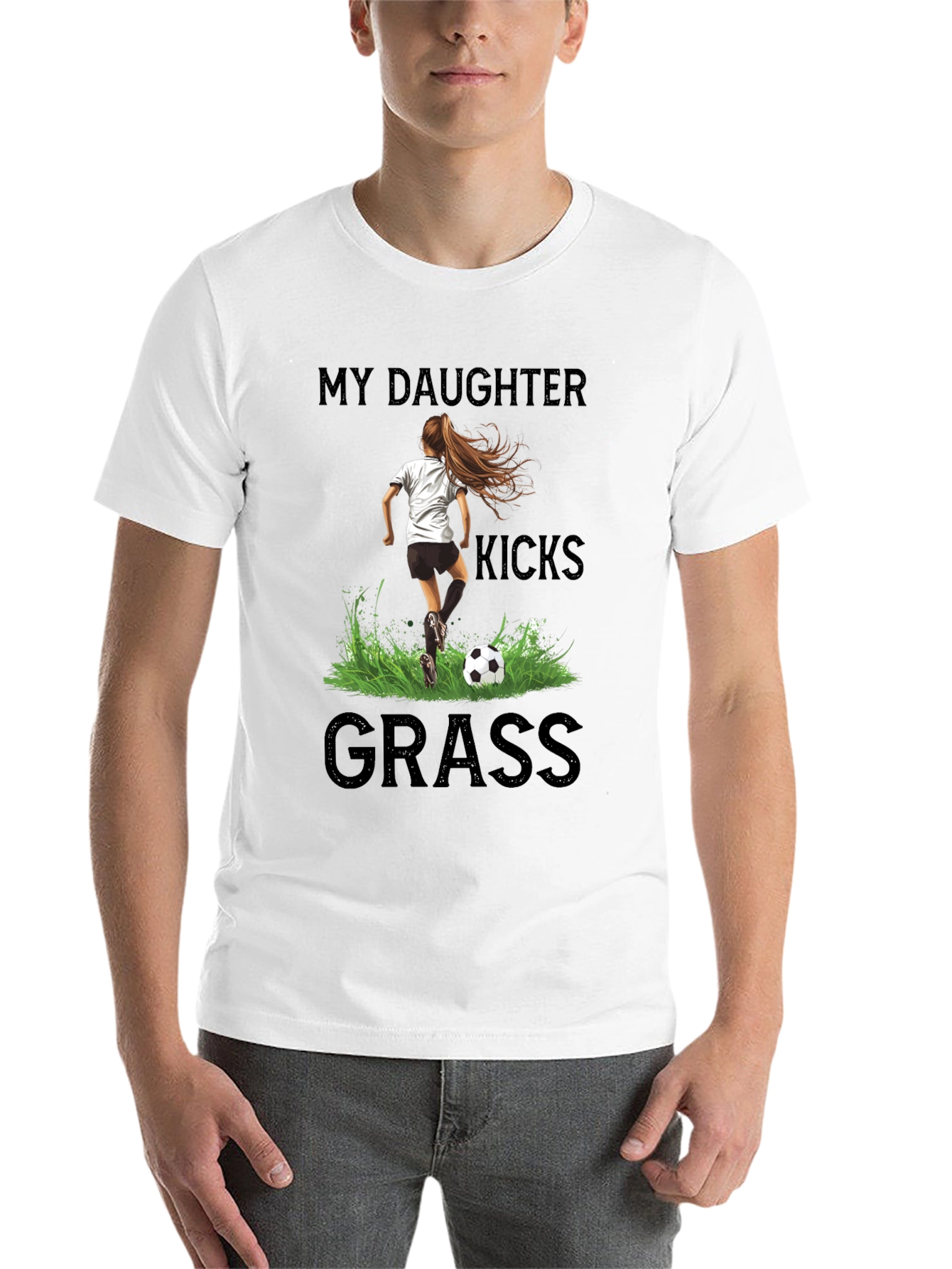 Black My Daughter Kicks Grass Soccer T-Shirt view 14