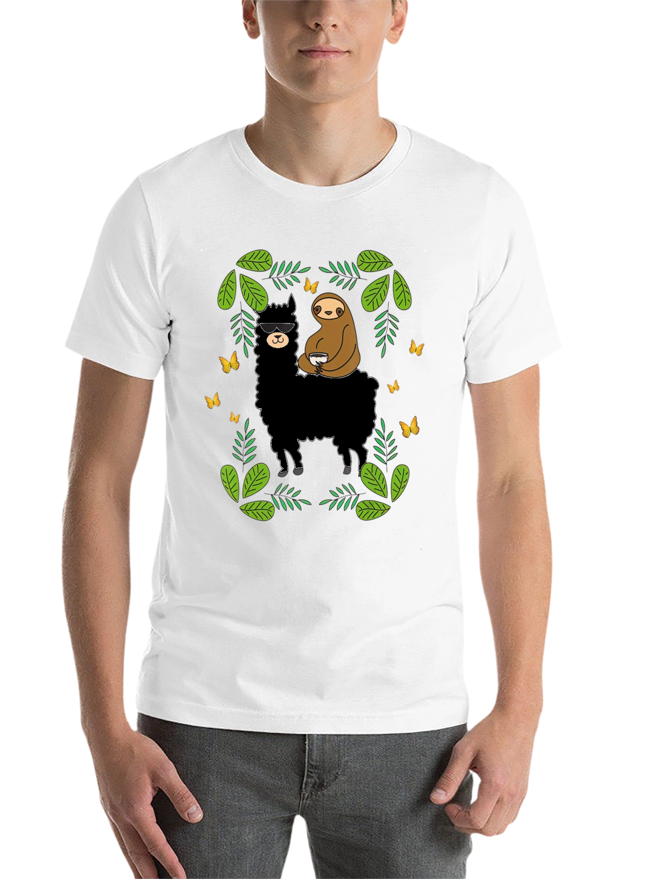 Black Llama & Sloth Graphic Tee - Black Cotton view 14