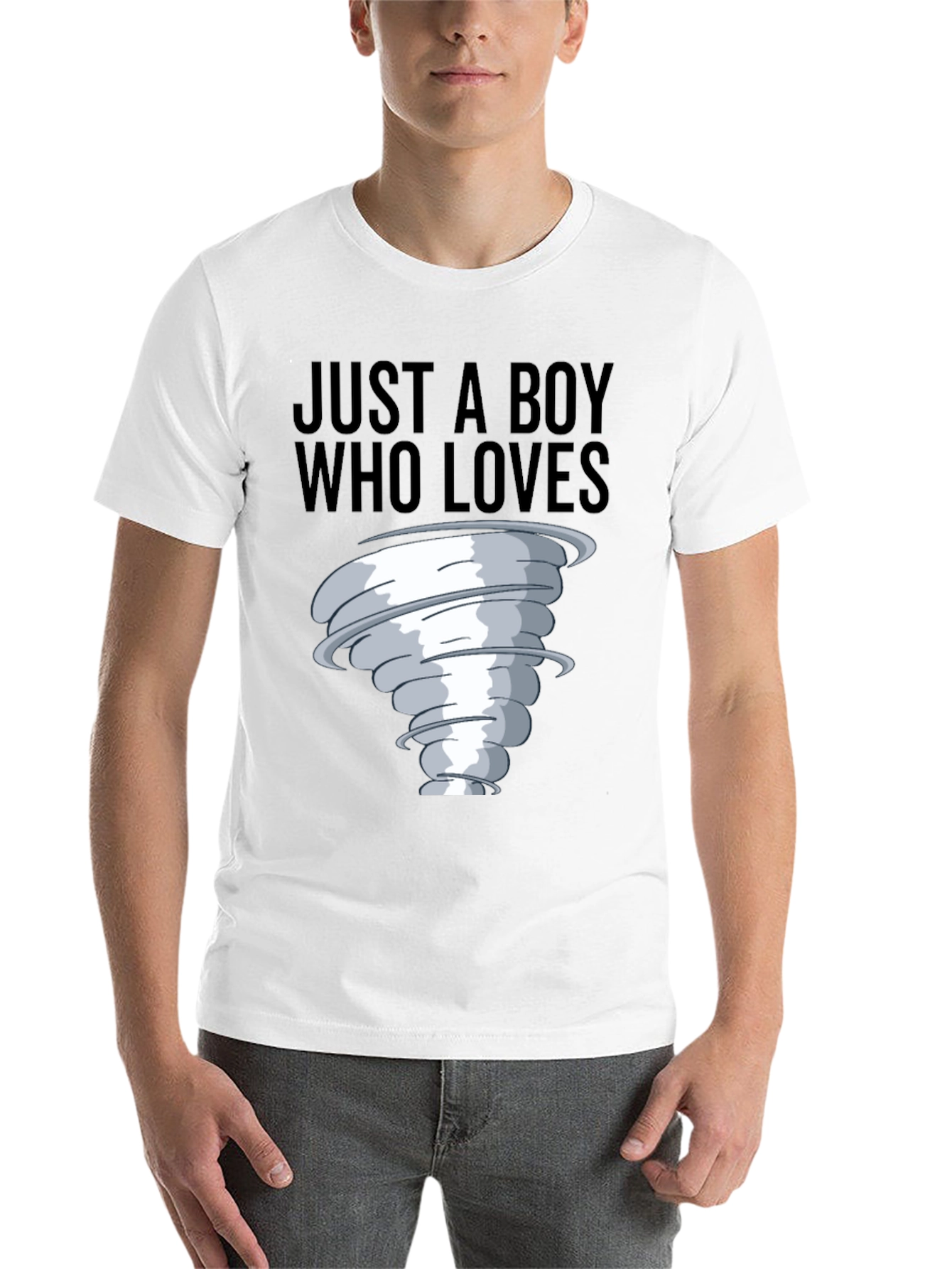 Black Boy Who Loves Tornado T-Shirt, Black Cotton Tee view 14