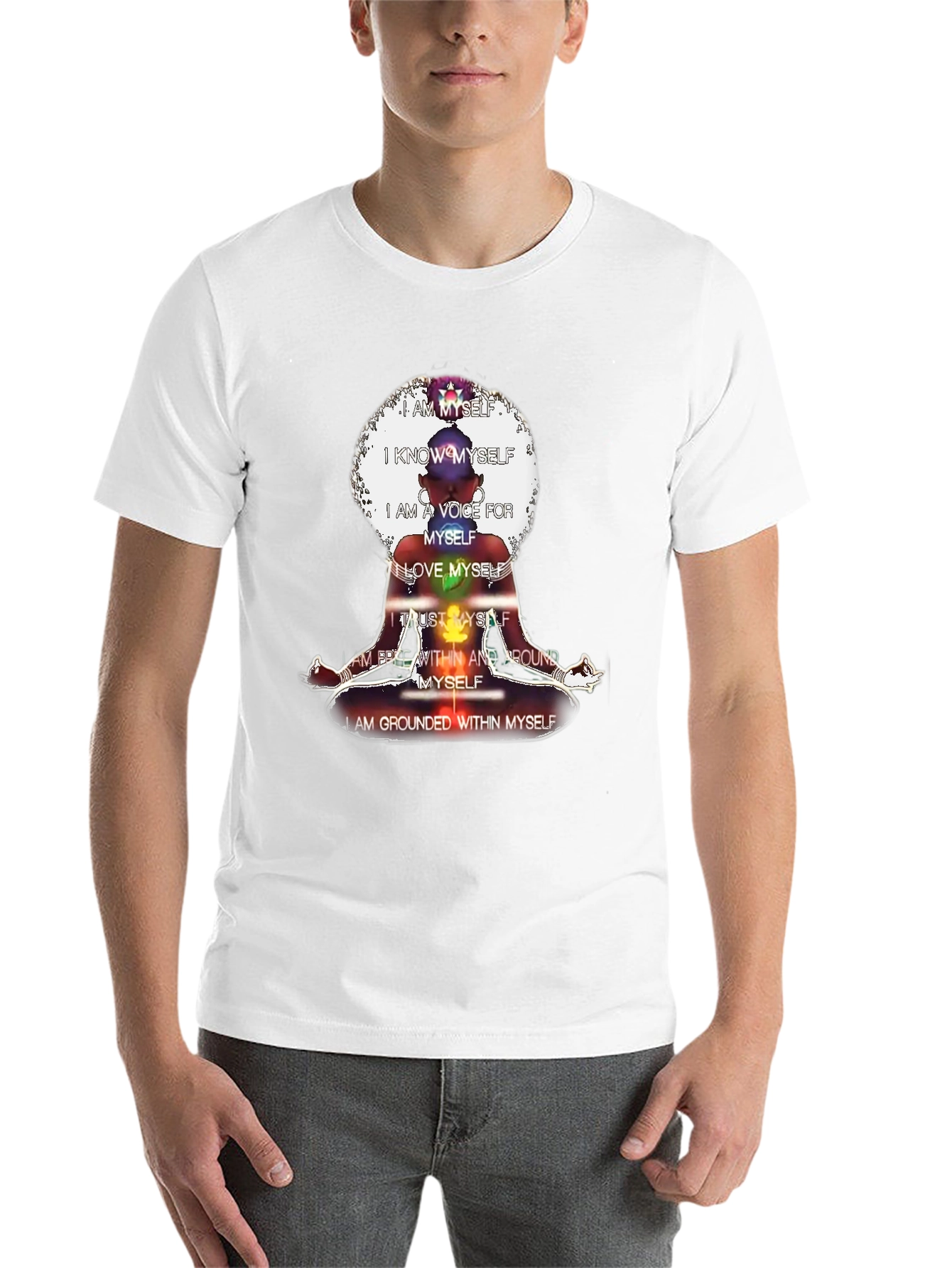 Black Affirmation T-Shirt - Chakra Meditation Design view 14