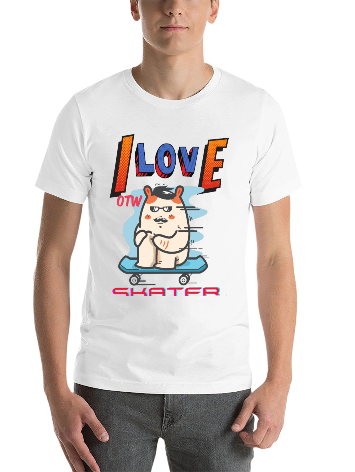 Black I Love OTW Skater T-Shirt - Funny Graphic Tee view 14