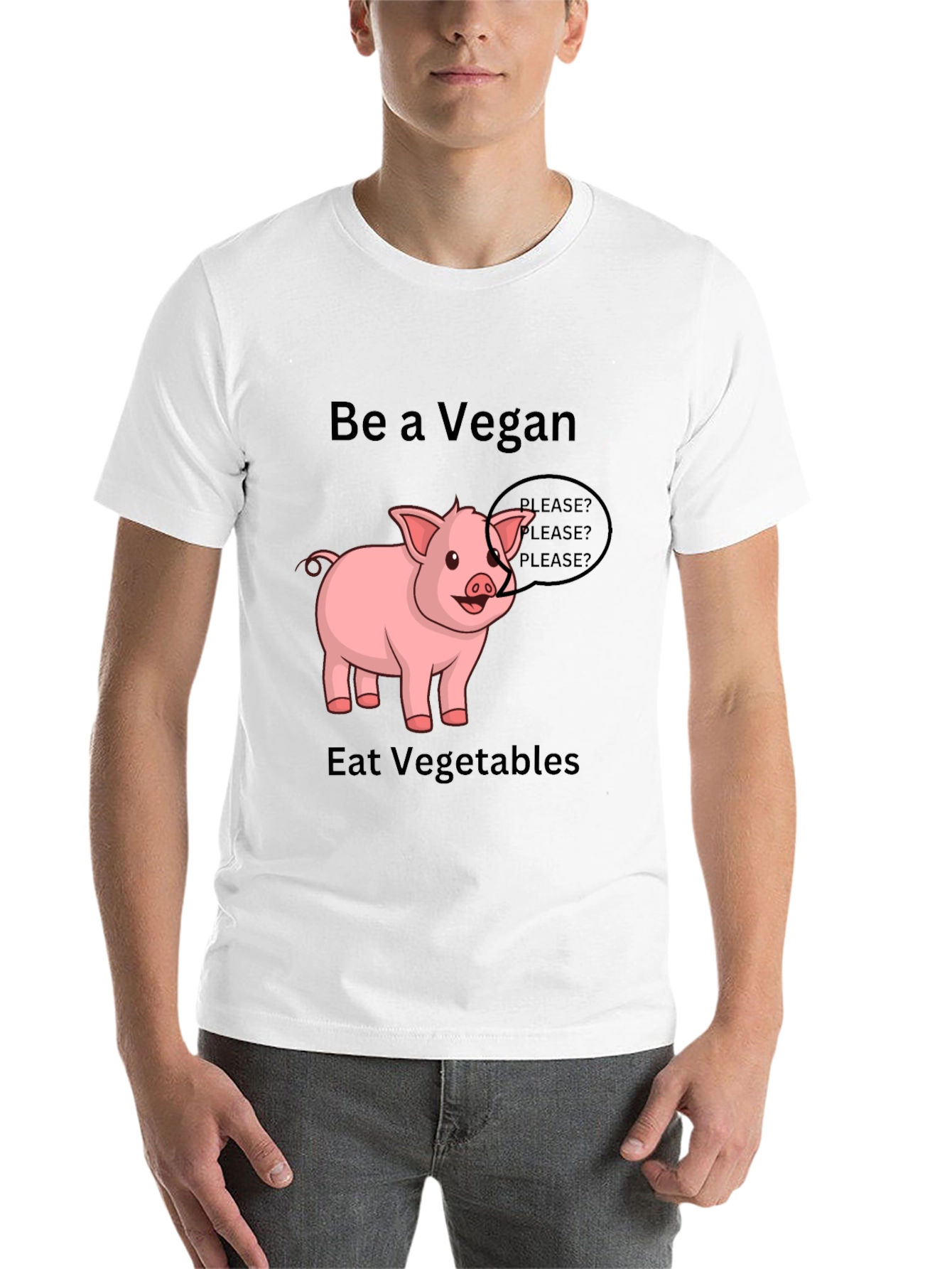 Black Vegan Pig Graphic Tee - Eat Vegetables view 14