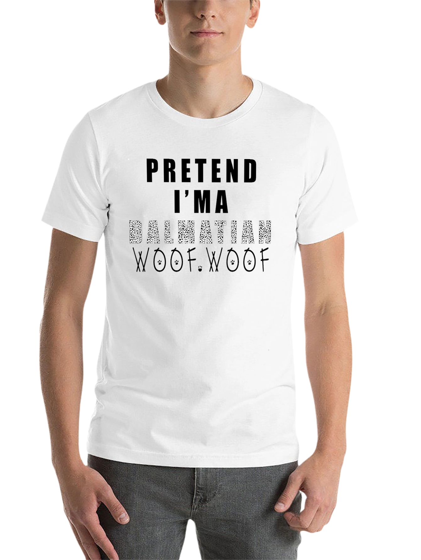 Black Pretend I'm a Dalmatian Woof Woof Black T-Shirt view 14