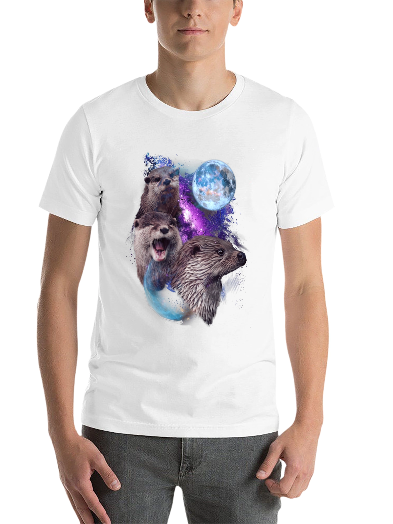 Black Otter Galaxy Graphic T-Shirt view 14