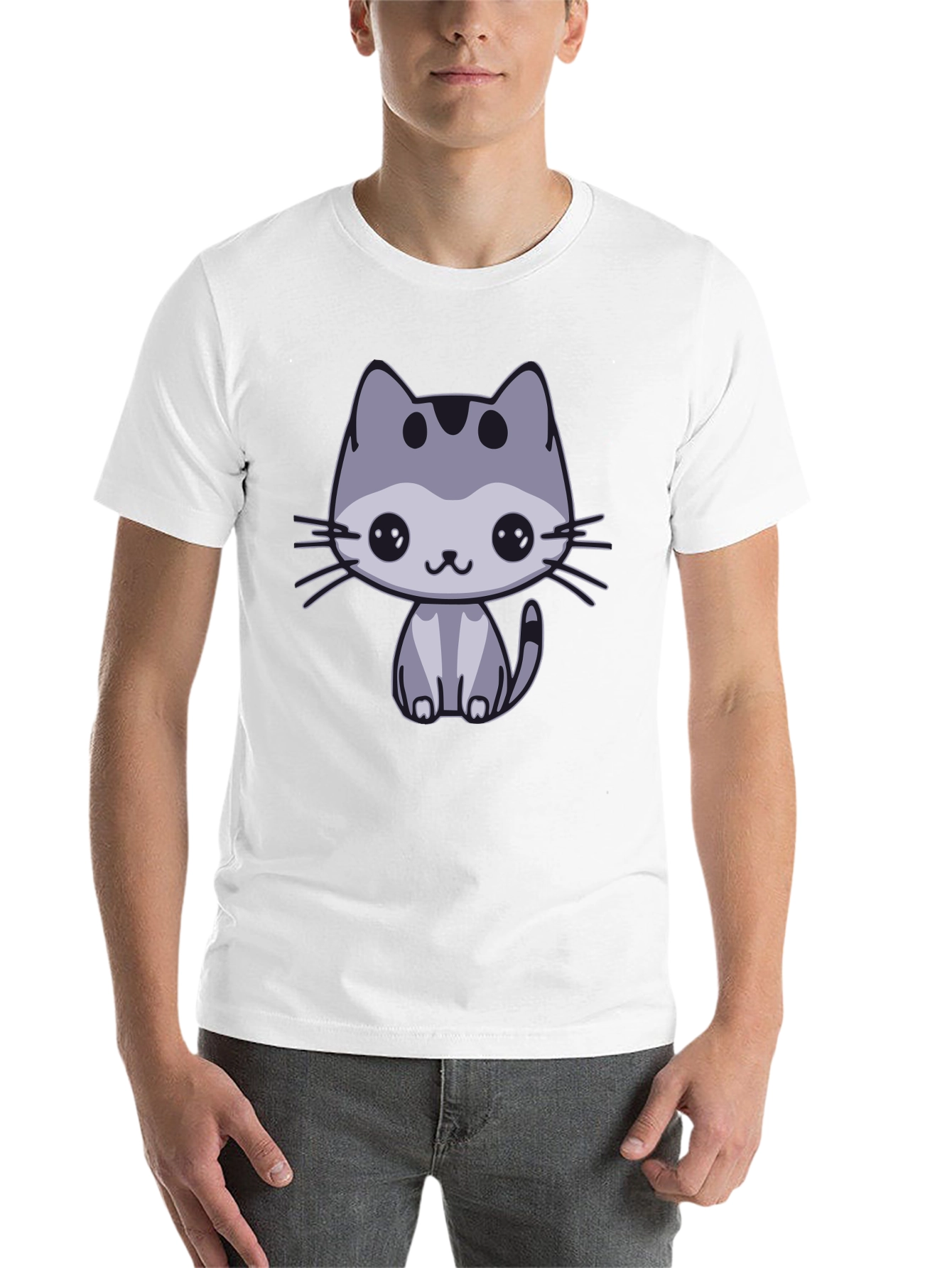 Black Cute Cat Graphic Black T-Shirt view 14