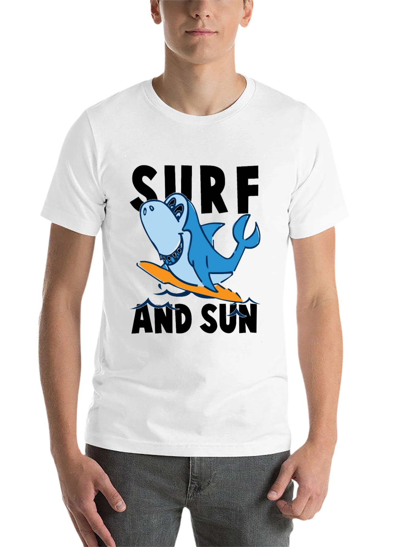 Black Surf & Sun Shark T-Shirt - Black Cotton Tee view 14