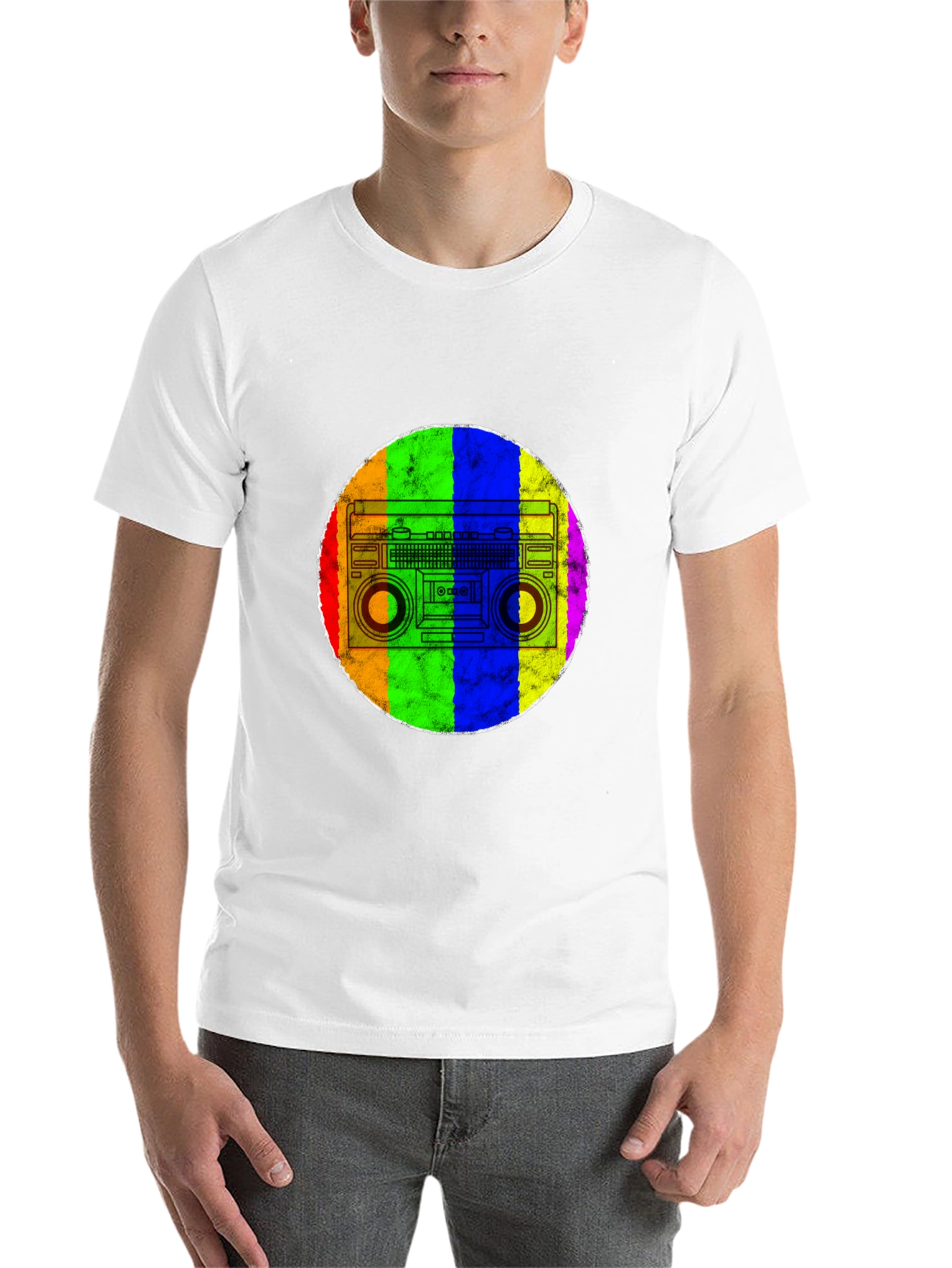 Black Retro Rainbow Boombox T-Shirt view 14