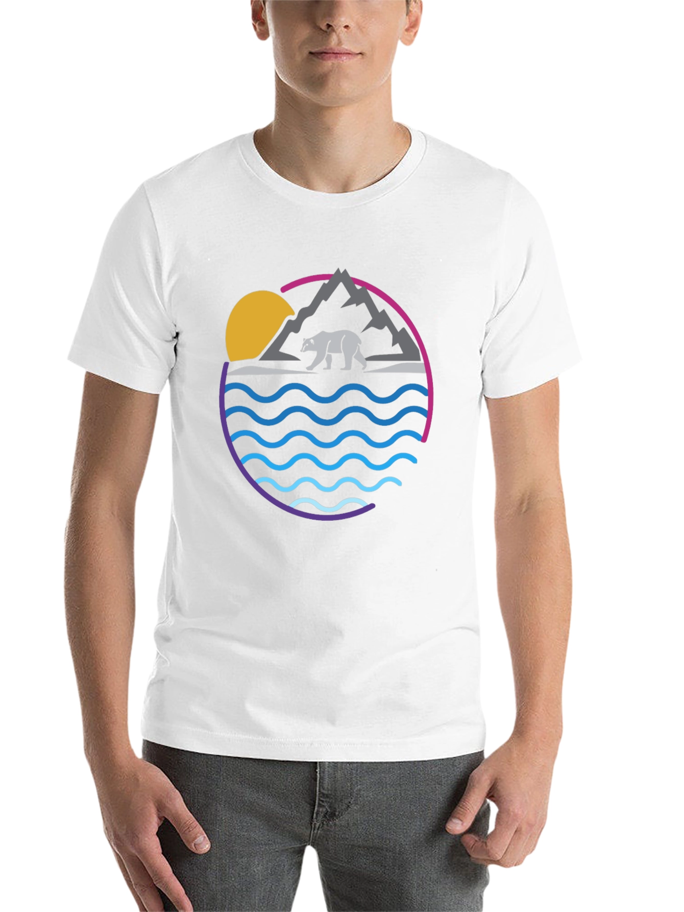 Bear Mountain Wave Graphic Tee - Cool Nature Shirt - 14