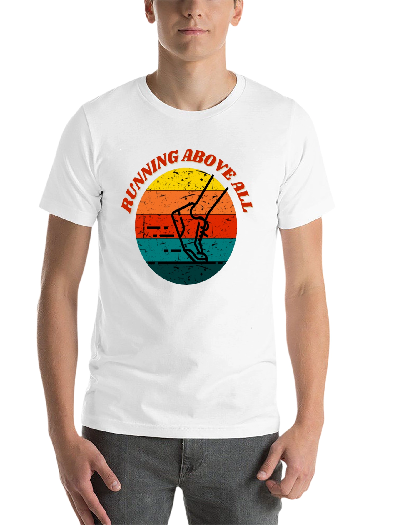 Black Running Above All Retro Style T-Shirt view 14