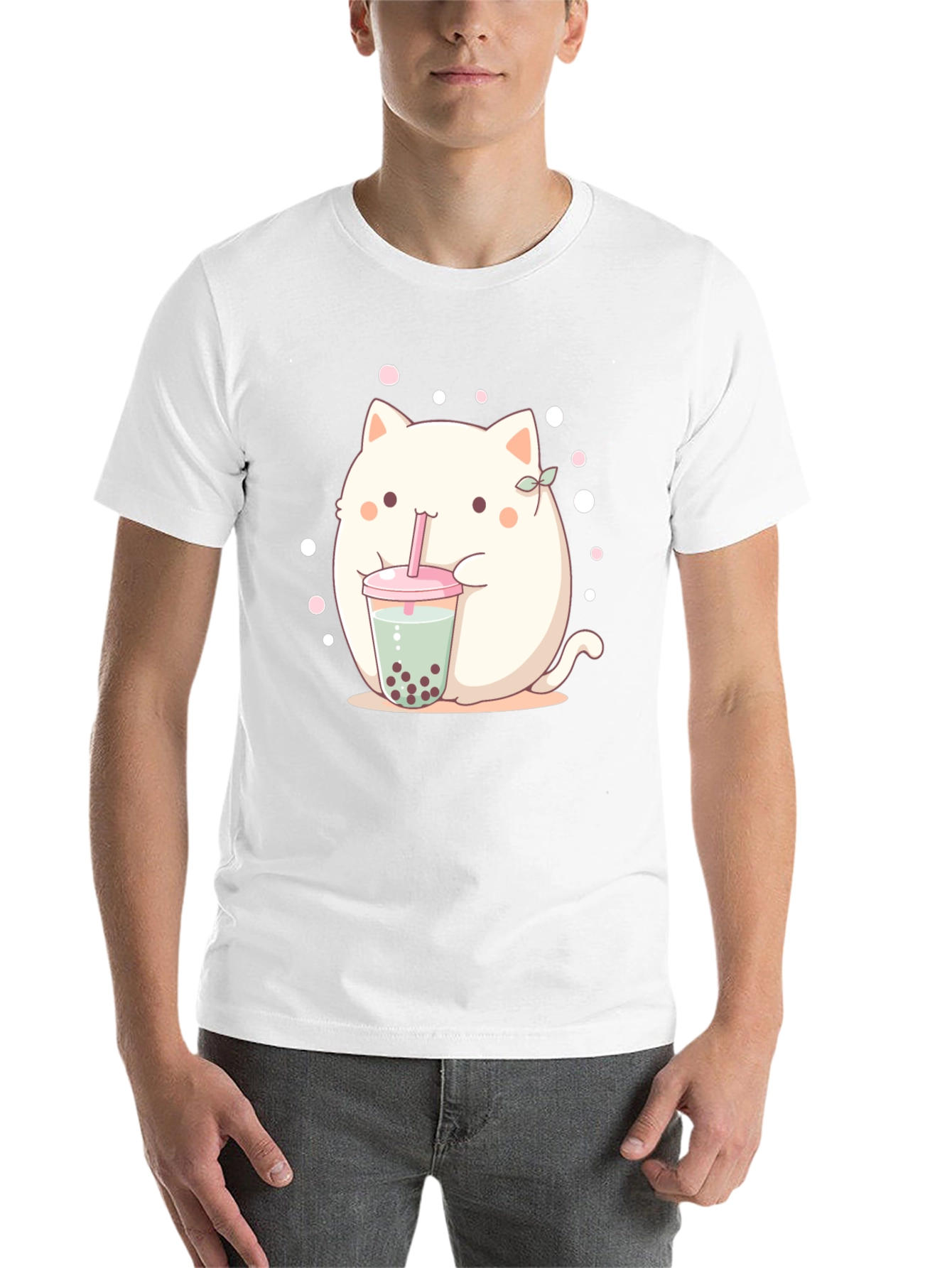 Black Cute Boba Cat T-Shirt - Kawaii Style view 14