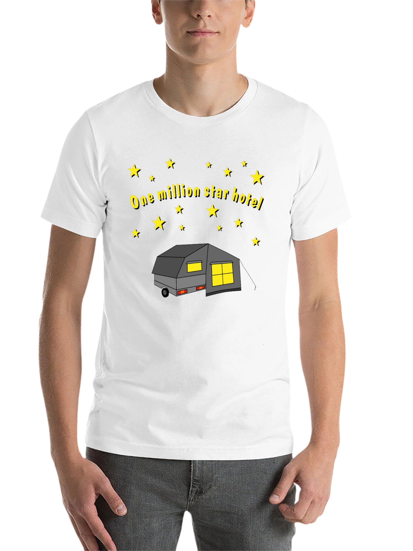 Black One Million Star Hotel Camping T-Shirt view 14