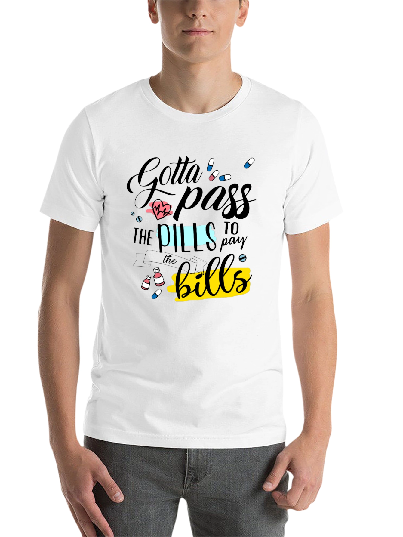 Black Gotta Pass the Pills Funny Graphic T-Shirt view 14