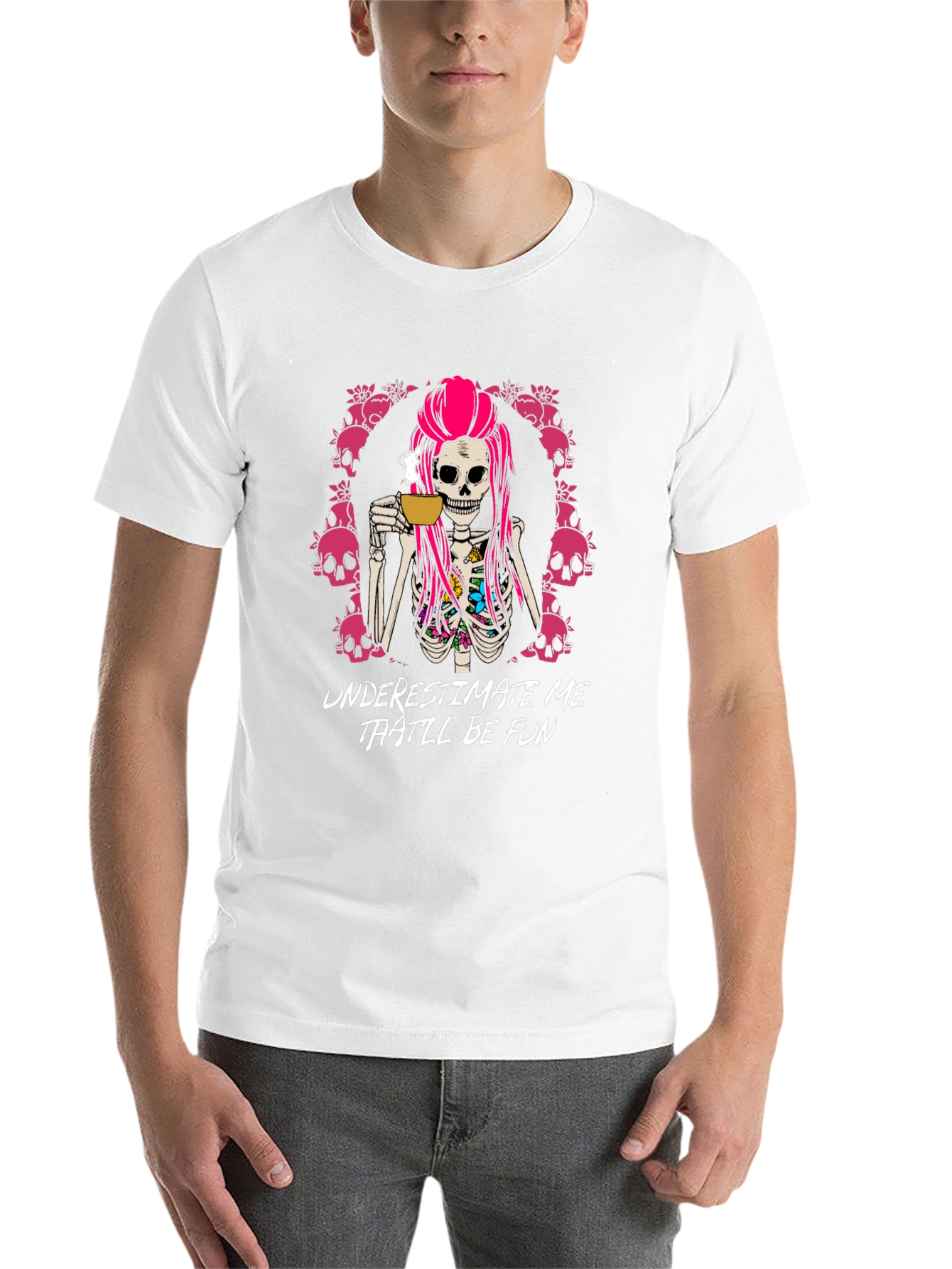 Black Underestimate Me That'll Be Fun T-Shirt - Skull Coffee view 14