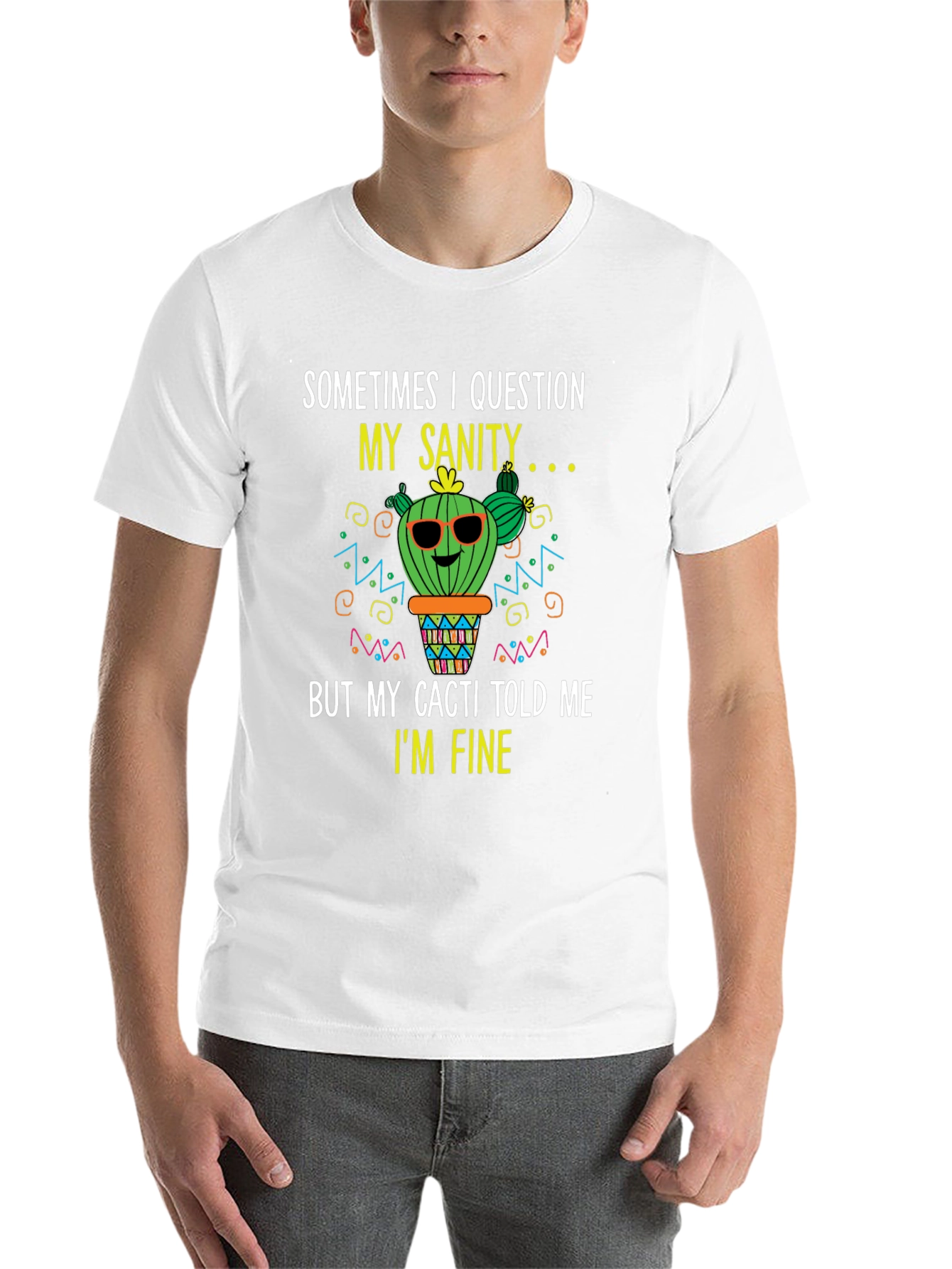 Black Funny Cactus T-Shirt: Question My Sanity view 14