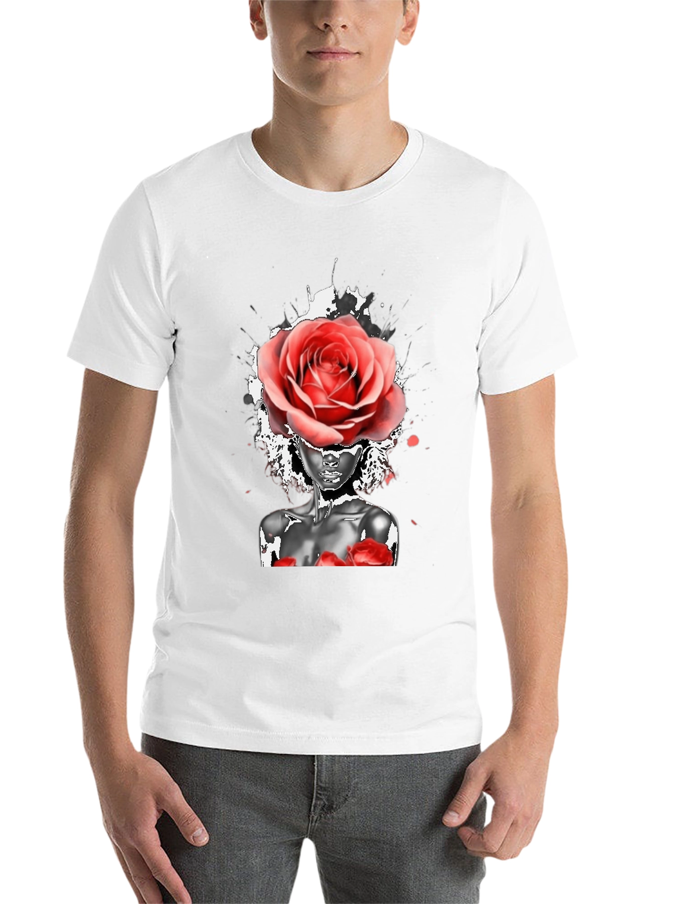 Black Rose Head Woman Graphic Black T-Shirt view 14