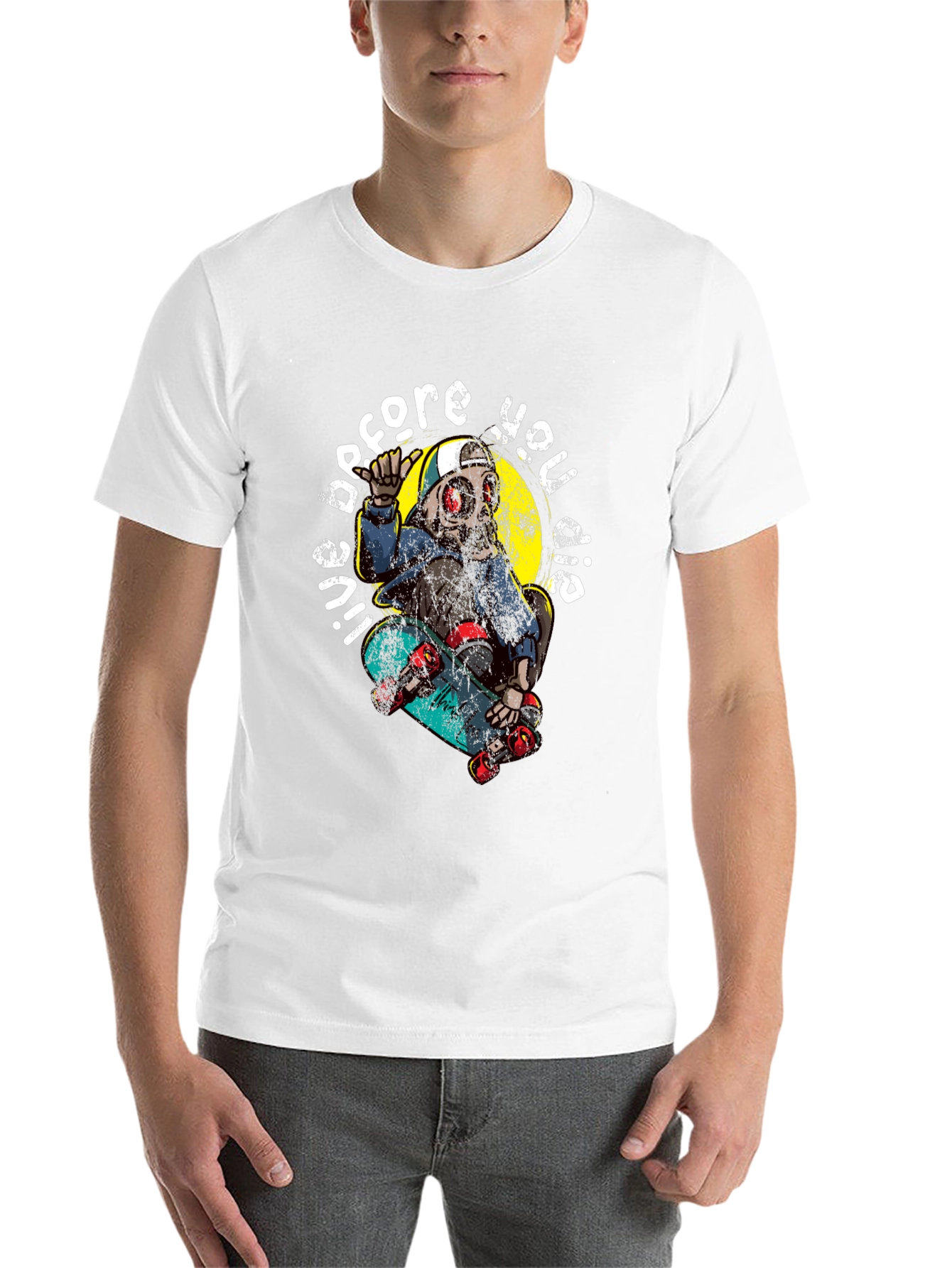 Black Skater Skeleton Graphic Tee - Live Before You Die! view 14