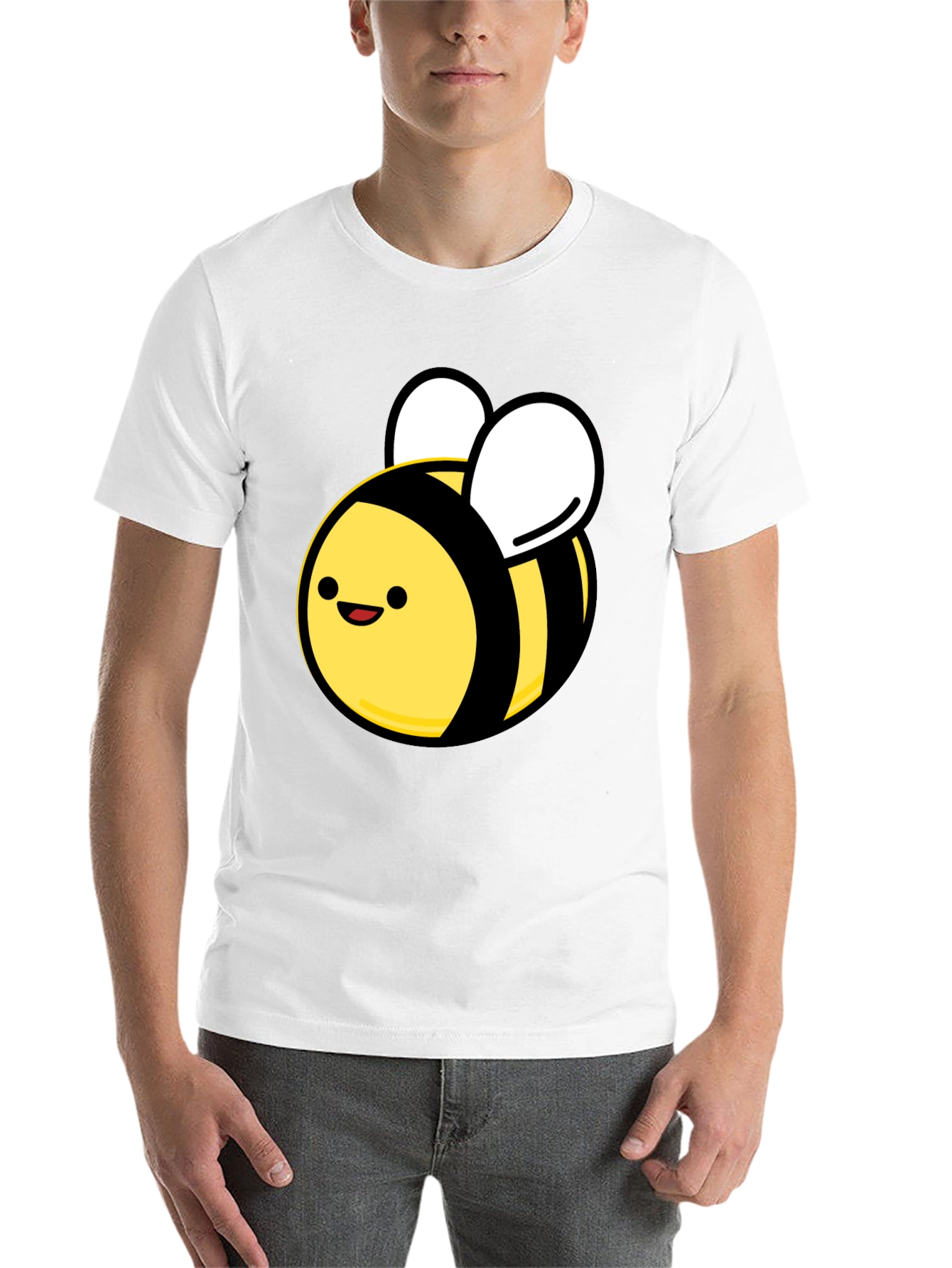 Black Cute Cartoon Bee Black T-Shirt - Unisex Crew Neck view 14