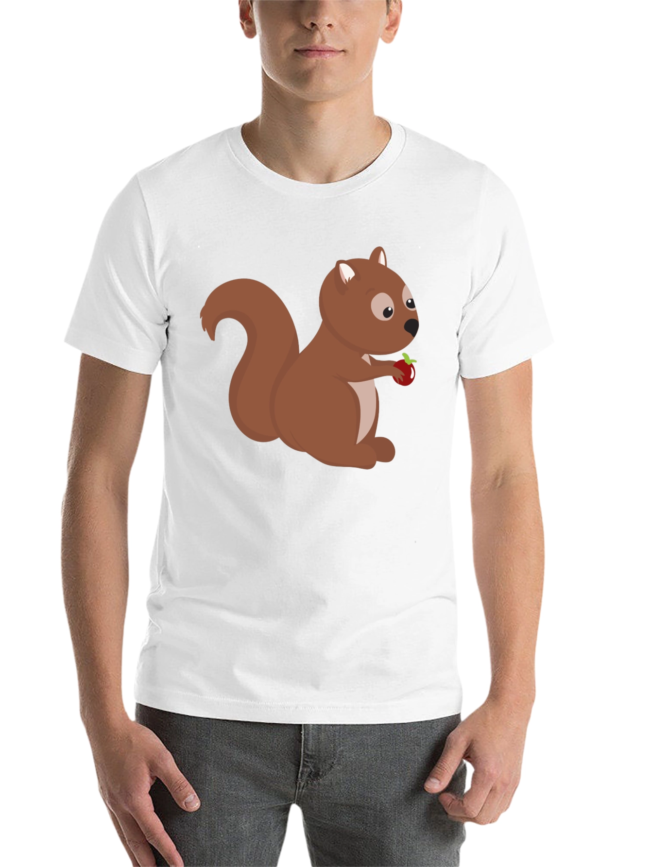 Black Squirrel Holding Apple Black T-Shirt view 14