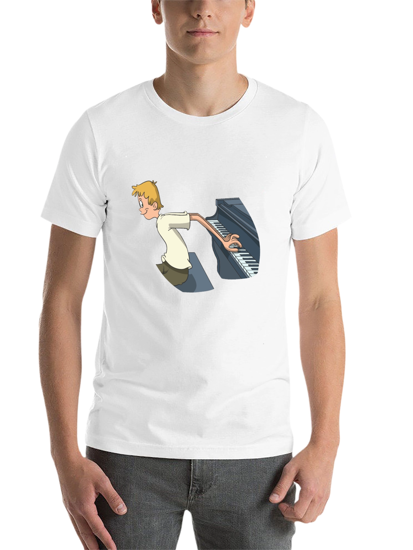 Black Piano Player Cartoon Graphic T-Shirt - Unique Design view 14