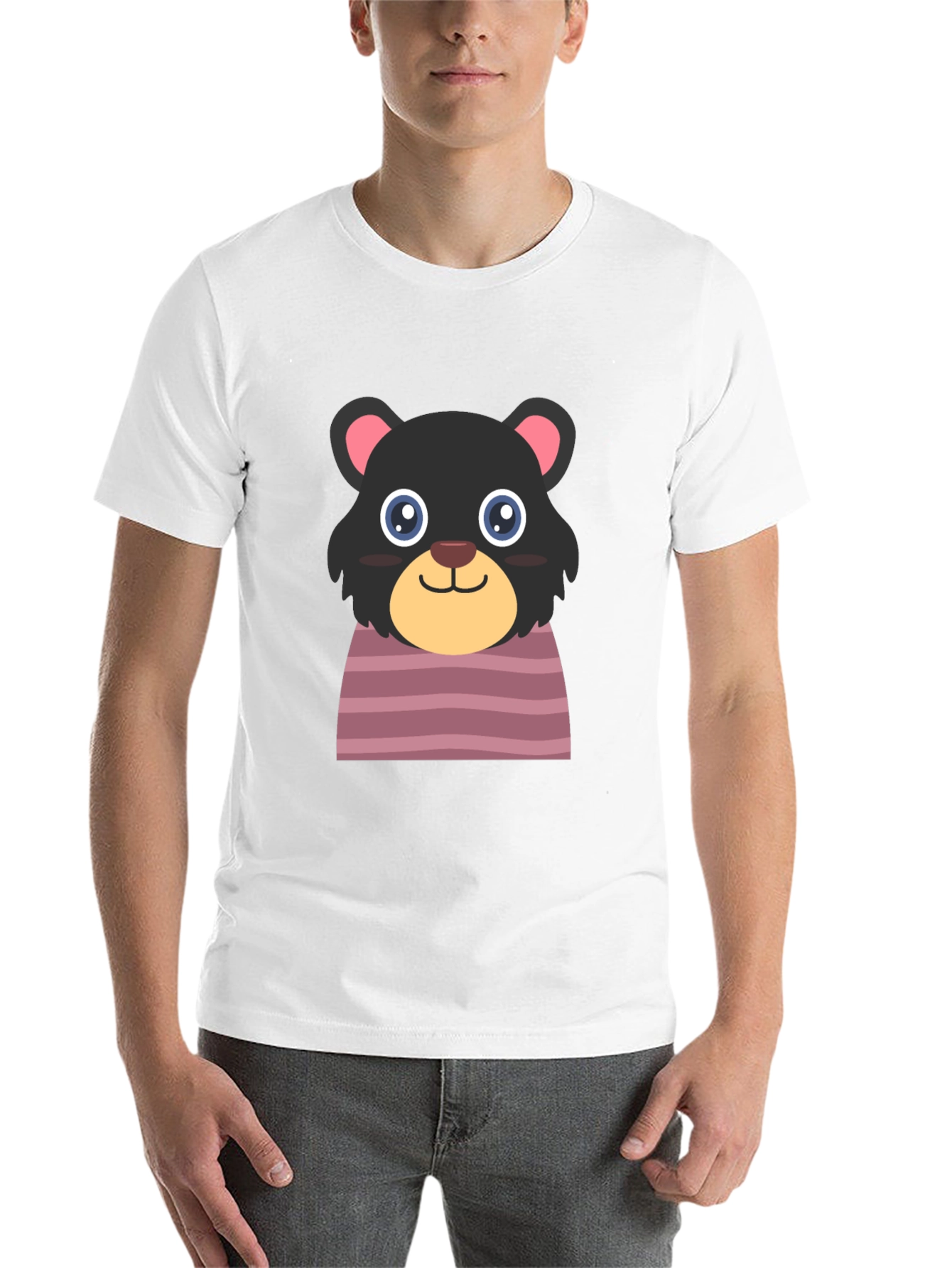 Black Cute Cartoon Bear Black T-Shirt view 14