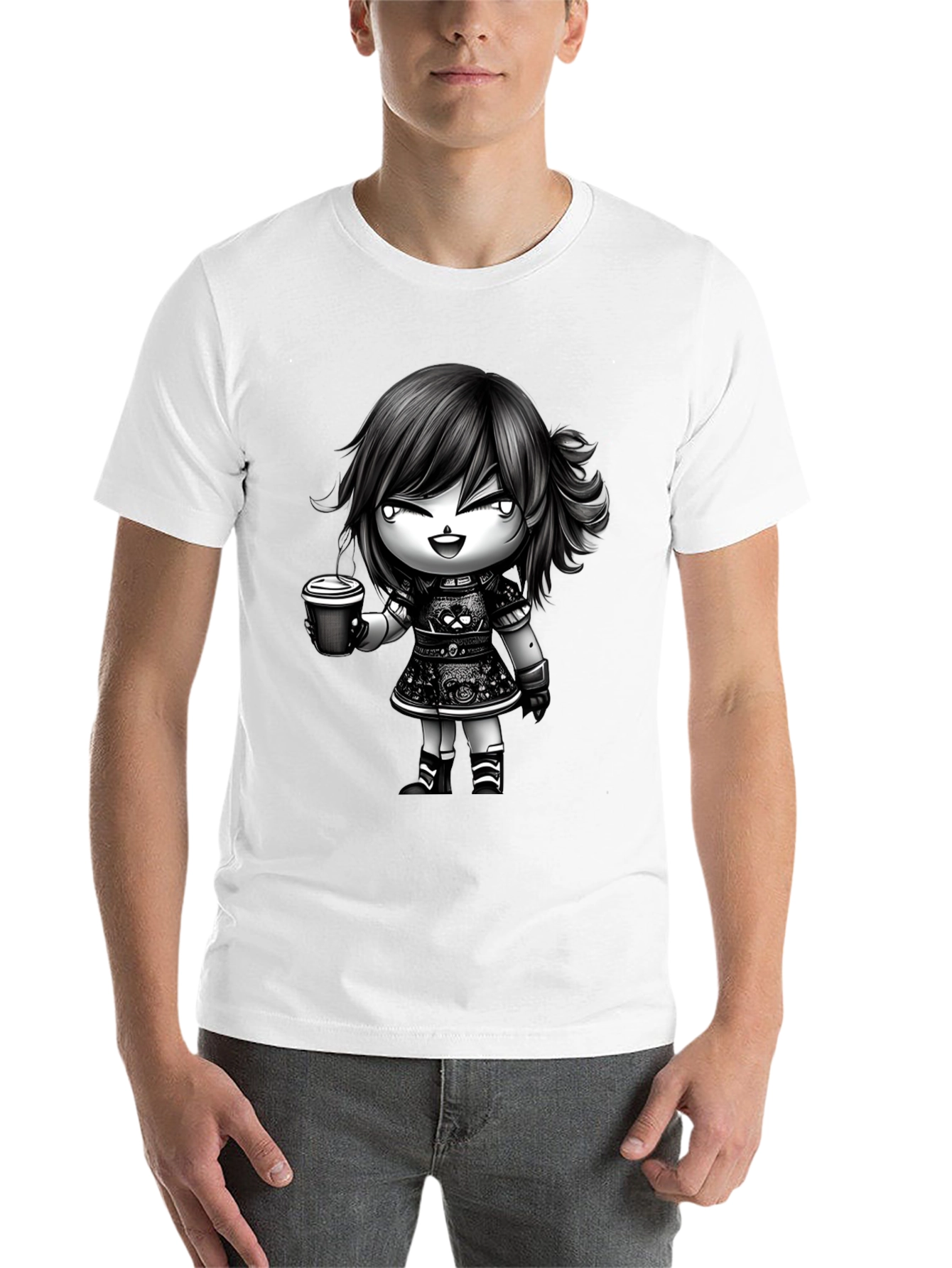 Black Anime Girl Coffee T-Shirt - Stylish Graphic Tee view 14