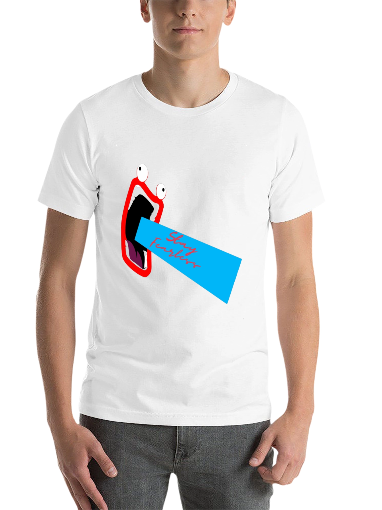 Black Stay Fearless Graphic Tee - Unique Mouth Design view 14