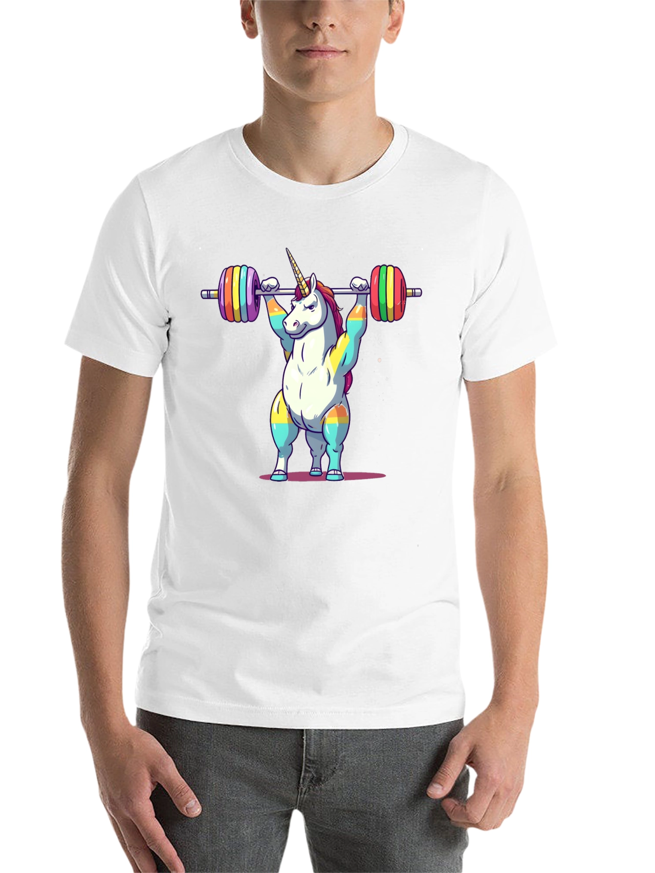 Black Unicorn Weightlifter T-Shirt - Rainbow Barbell Design view 14