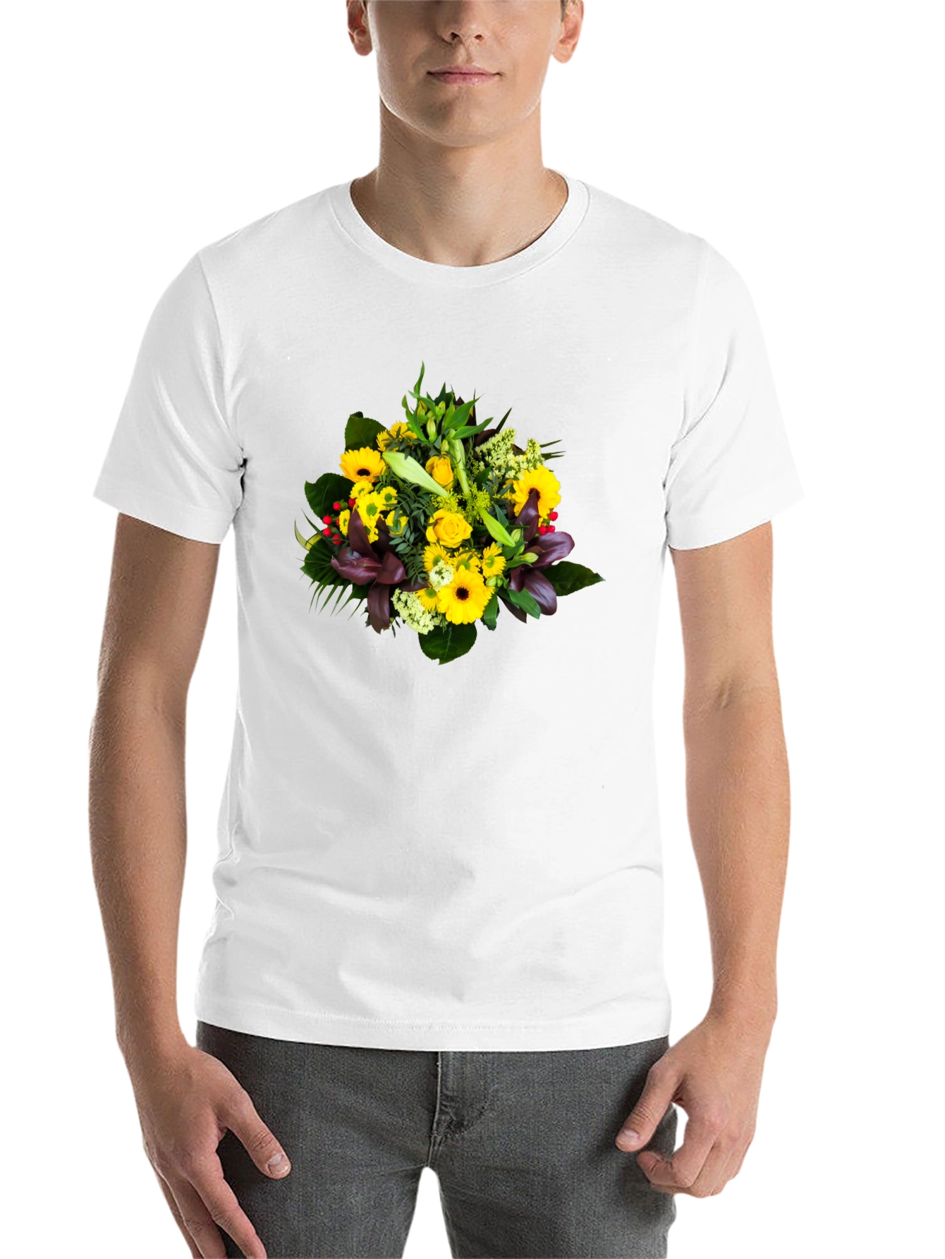 Black Floral Bouquet Graphic Tee - Unisex Black T-Shirt view 14