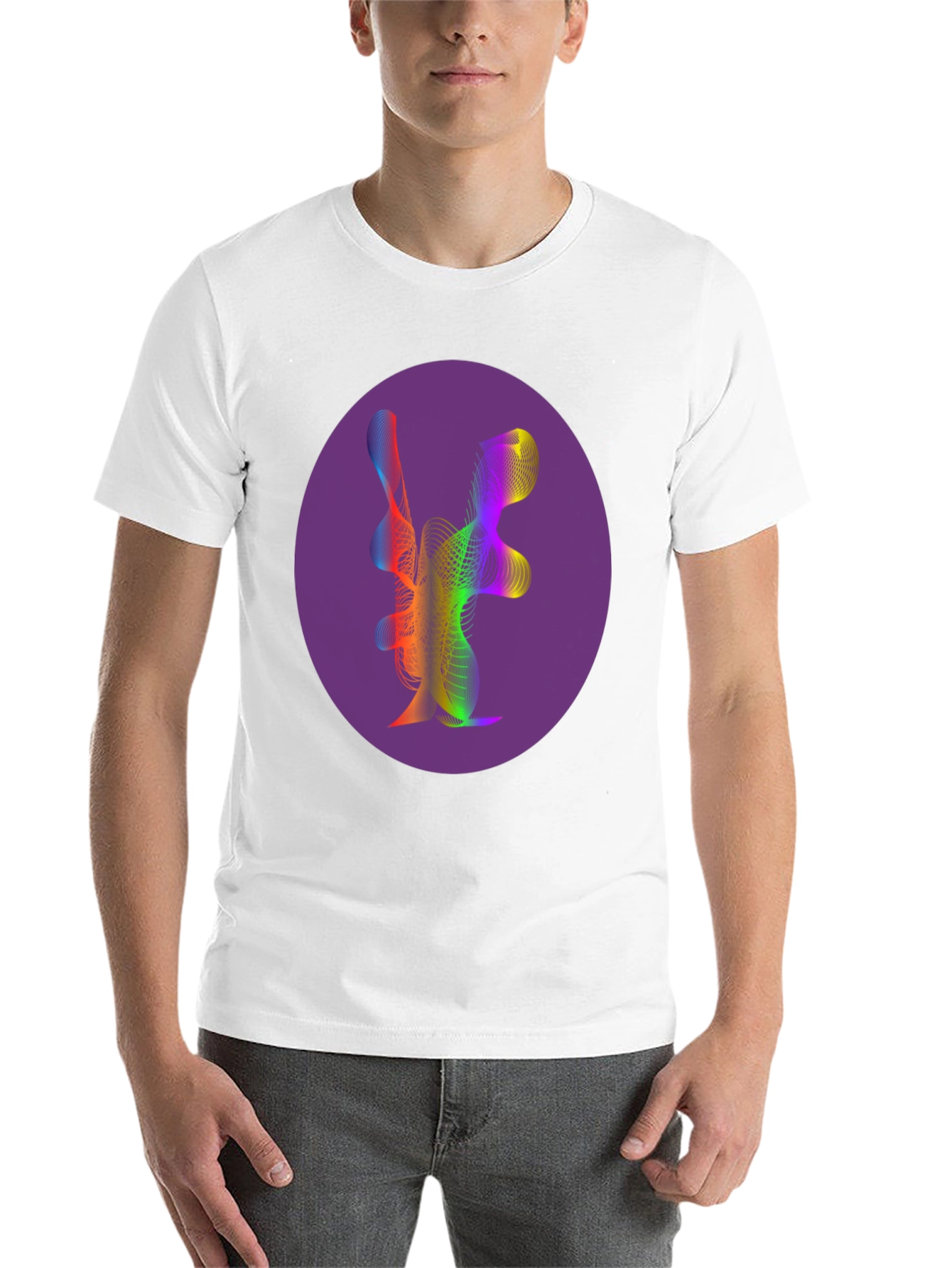 Black Abstract Rainbow Wave Graphic Tee view 14