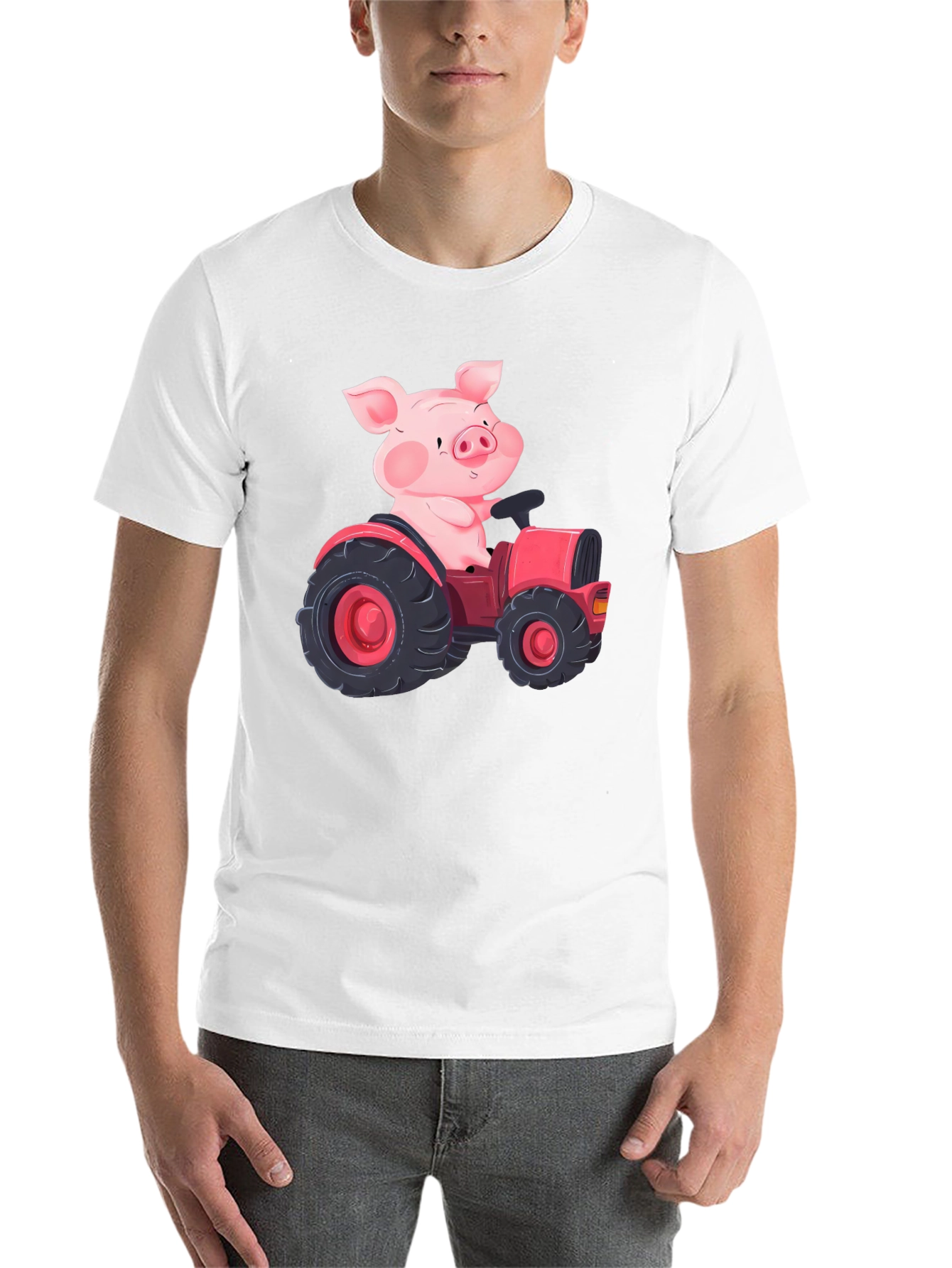 Black Pig Driving Tractor Graphic T-Shirt view 14