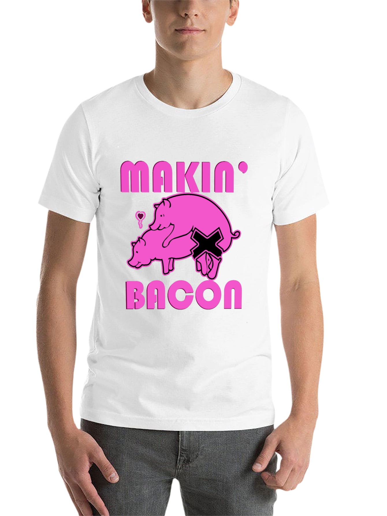 Black Makin' Bacon Graphic T-Shirt - Funny Pig Design view 14